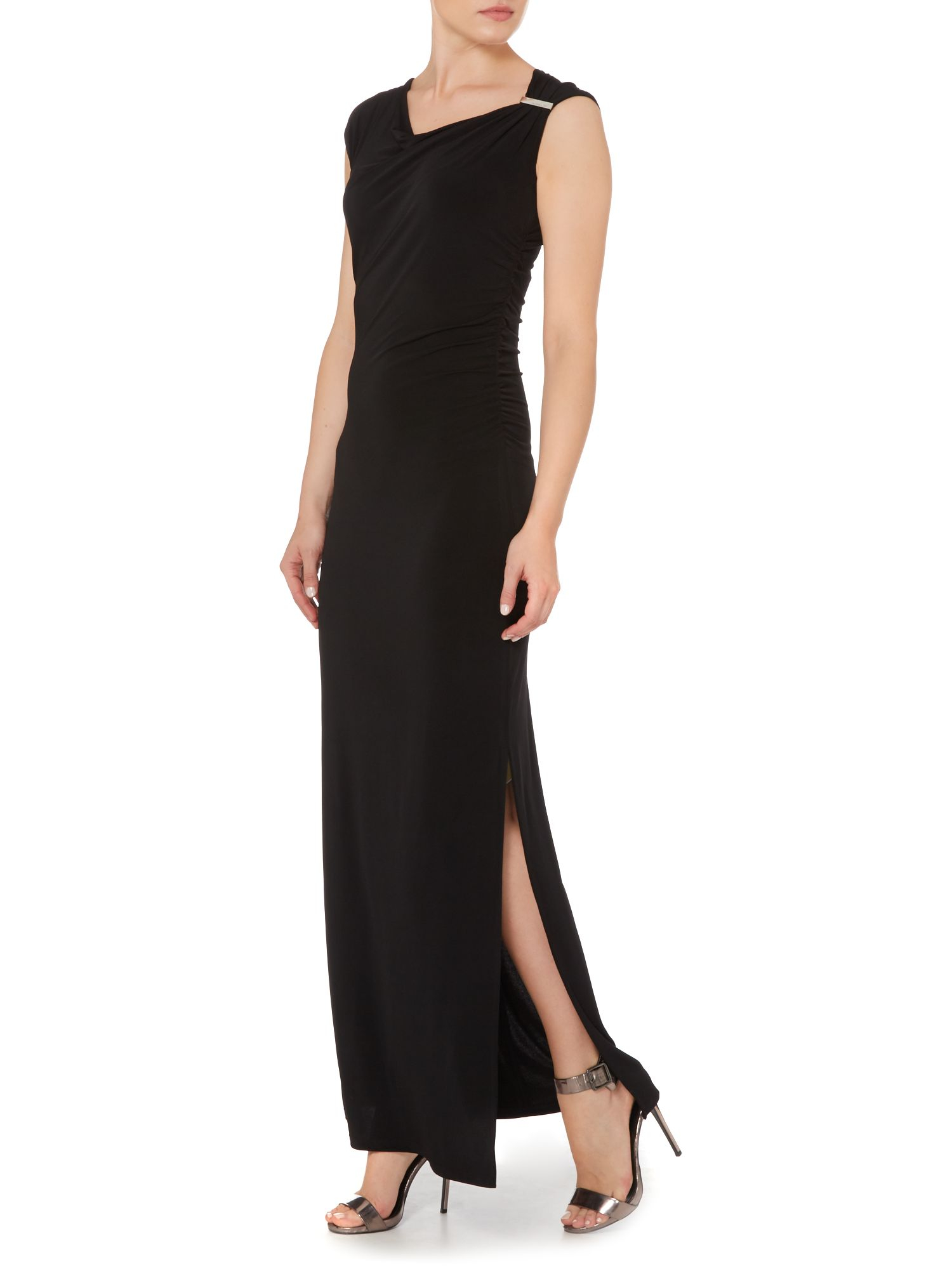 Michael kors Short Sleeve Logo Trim Maxi Dress in Black | Lyst