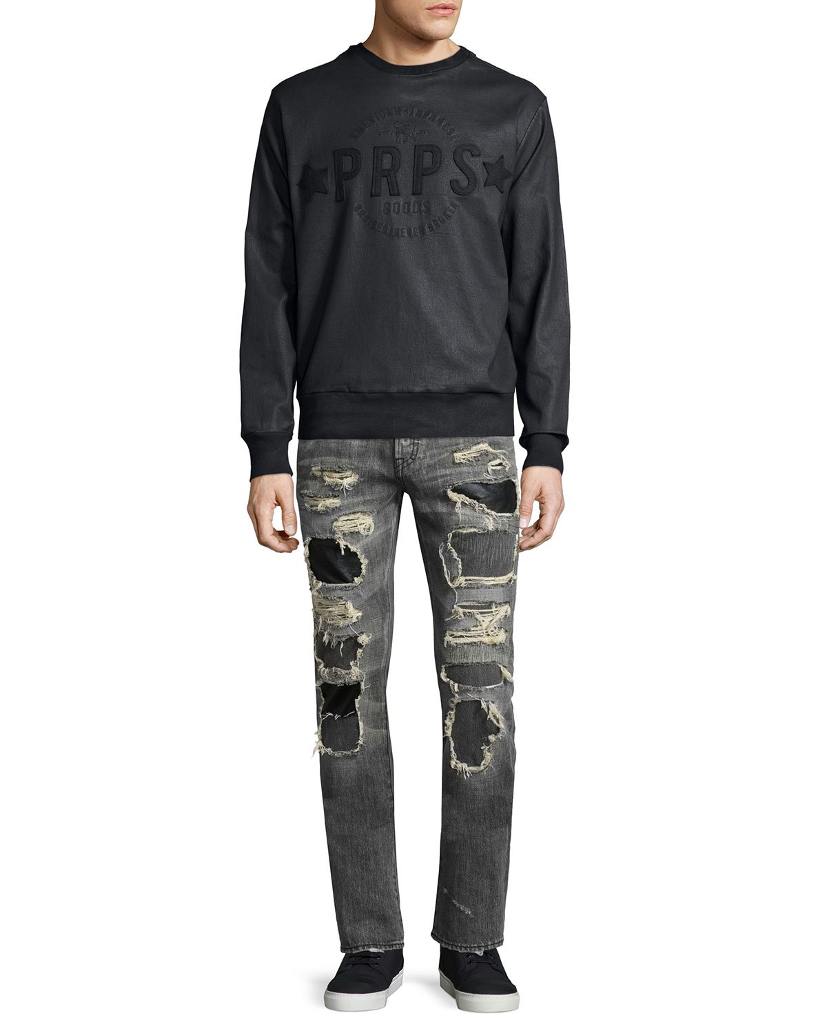 Lyst - Prps Leather Patchwork Distressed Denim Jeans in Black for Men