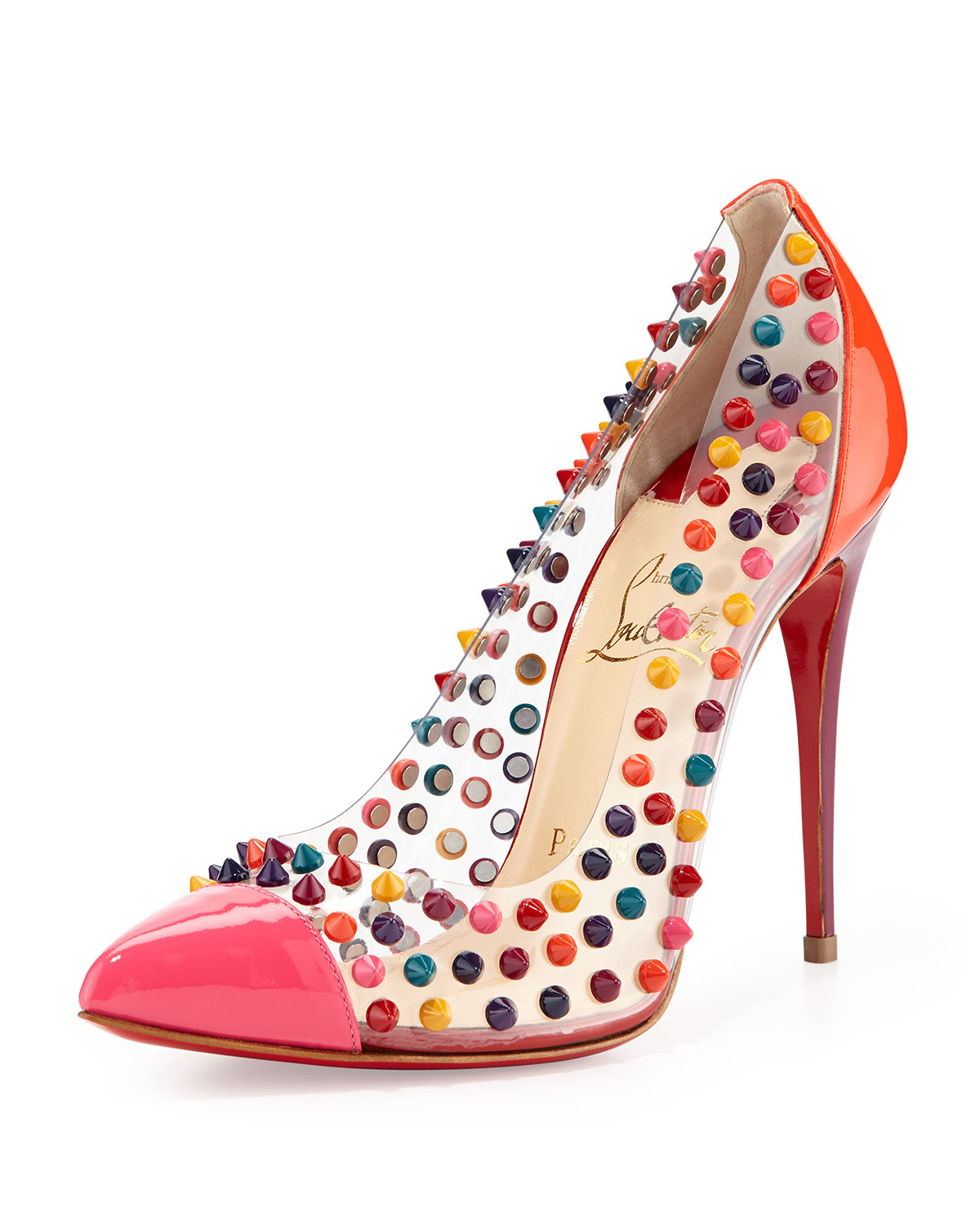 Lyst - Christian louboutin Spike Me Pvc Cap-Toe Red Sole Pump in Pink