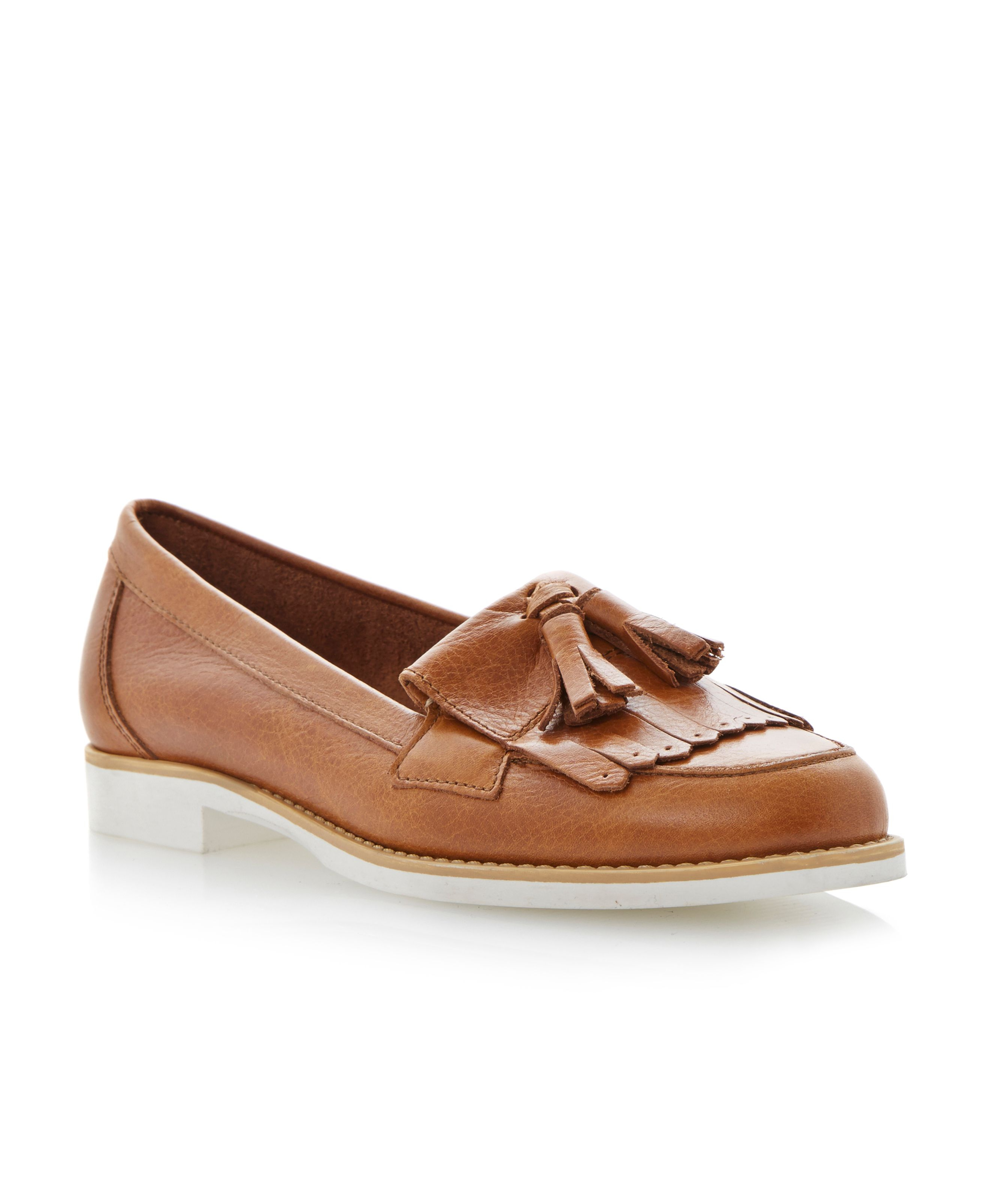 Dune Lennon Leather Almond Toe Loafer Shoes in Brown (Tan) | Lyst