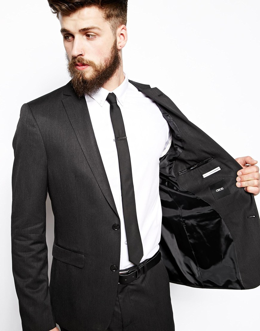 Lyst - ASOS Slim Fit Suit Jacket In Fine Stripe in Black ...