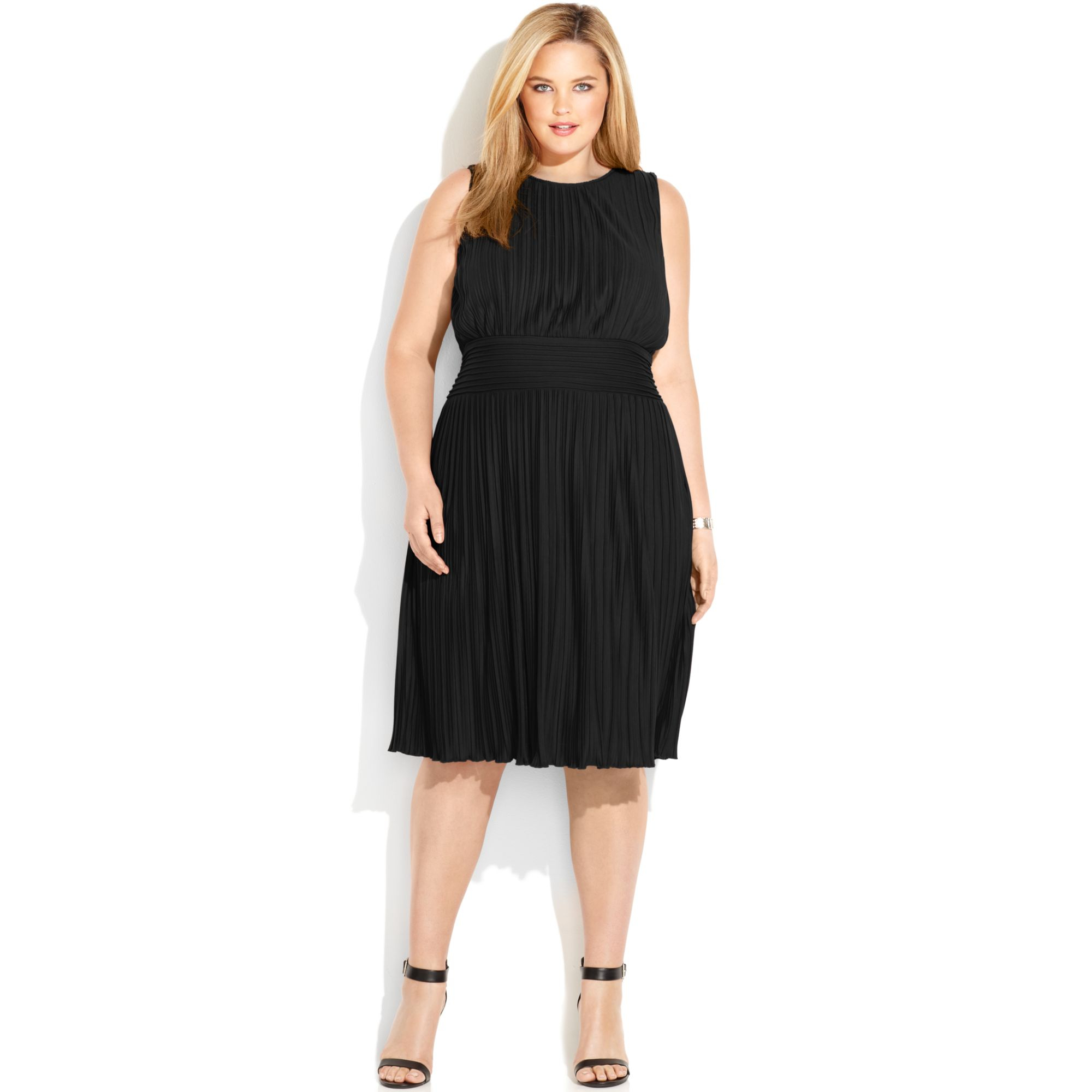 Calvin klein Plus Size Sleeveless Pleated Dress in Black | Lyst