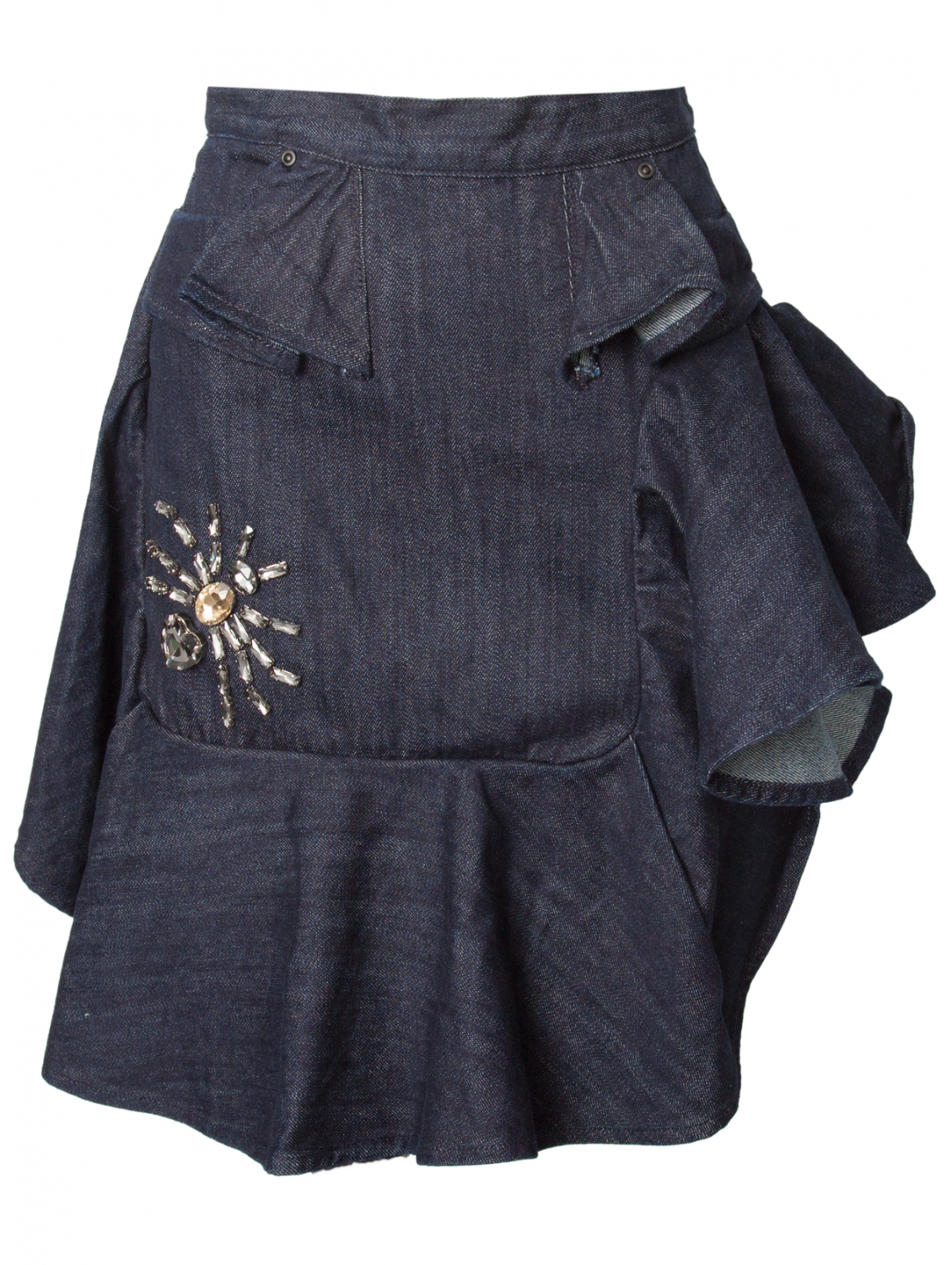 Sibling Jewelled Denim Frill Skirt Indigo in Black (denim) | Lyst