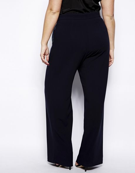 Asos Curve Trouser With High Waist In Wide Leg in Blue (Navy) | Lyst