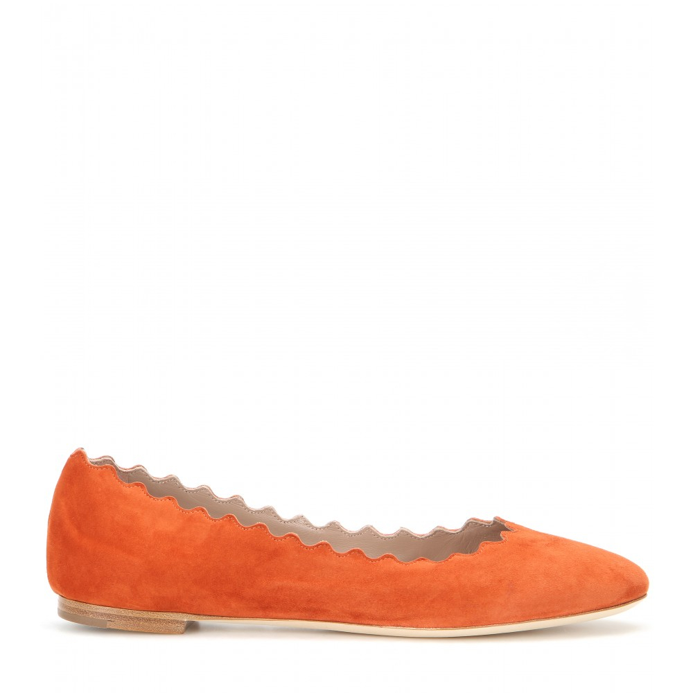 Lyst Chloé Lauren Suede Ballet Flats in Orange