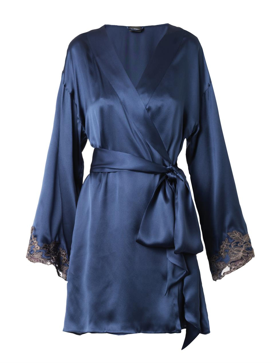 Lyst - La Perla Maison Silk-blend Kimono-robe in Blue