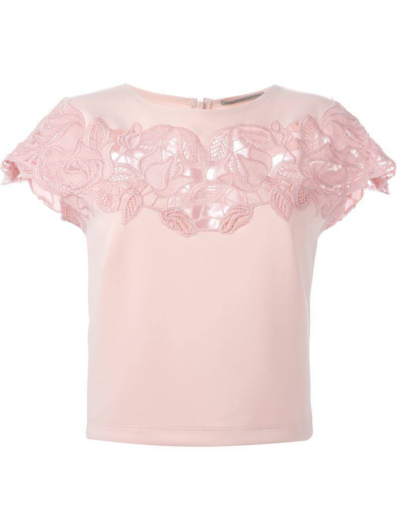 Lyst - Ermanno Scervino Lace Detail Short Sleeve Blouse in Pink