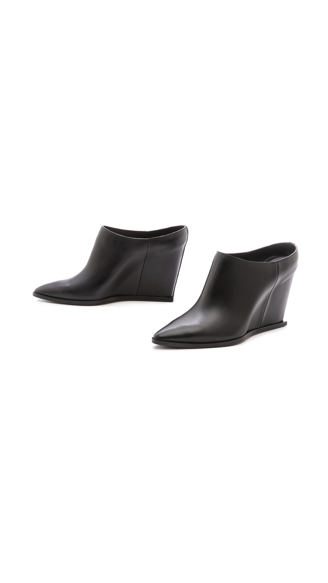 black pointed toe flat mules
