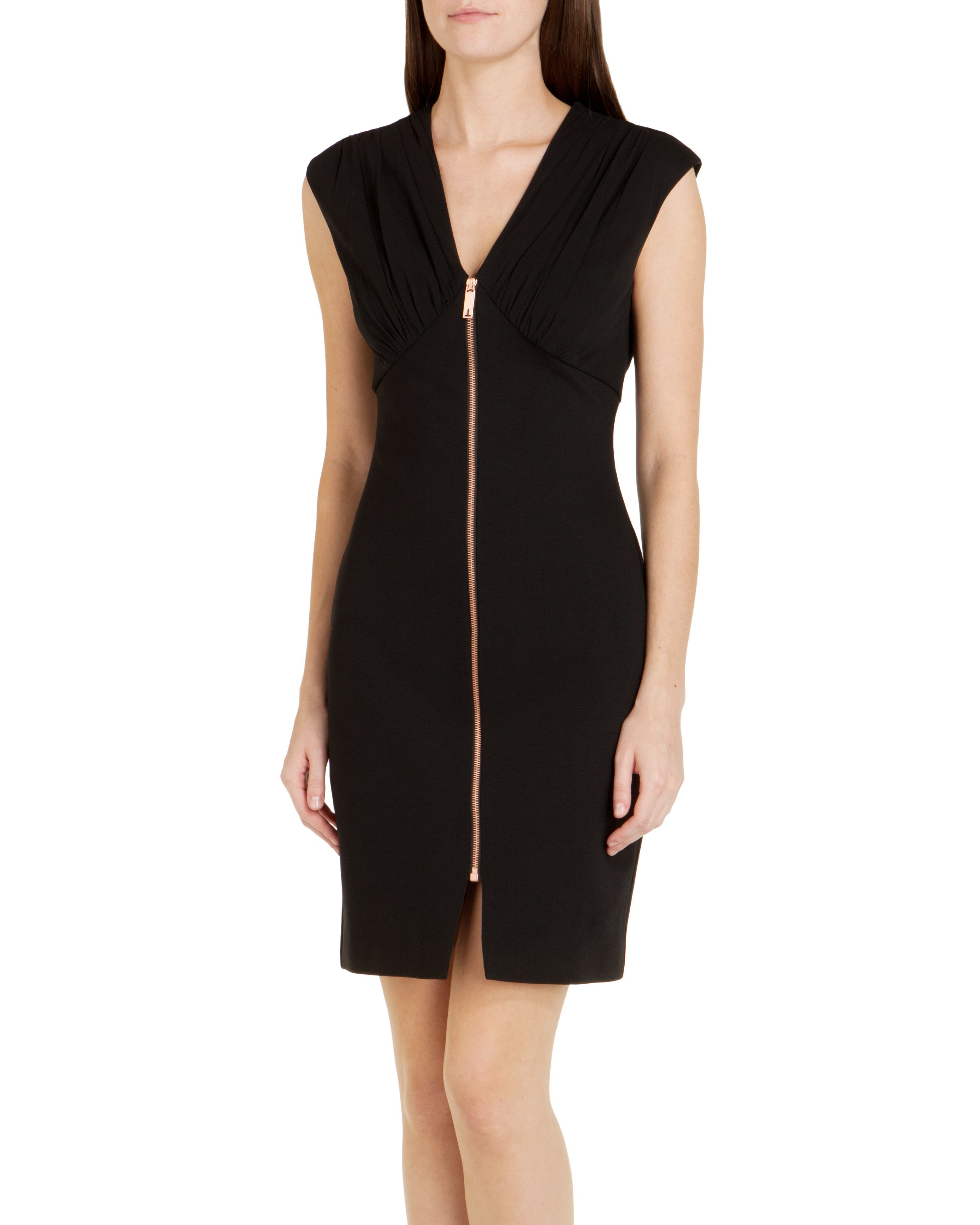Ted Baker Asella Zip Front Bodycon Dress In Black Lyst