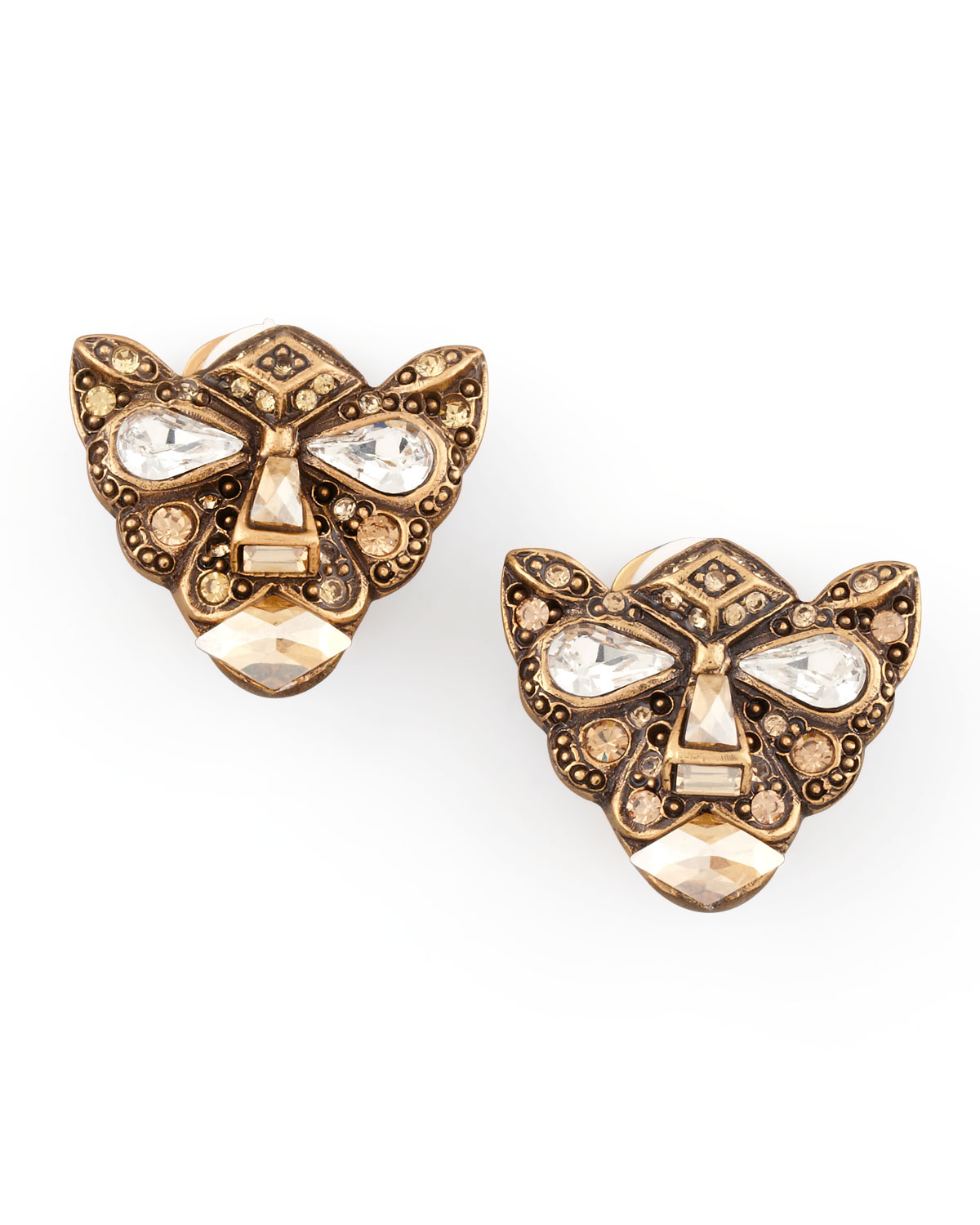 Oscar de la renta Crystal Panther Clip Earrings in Metallic Lyst