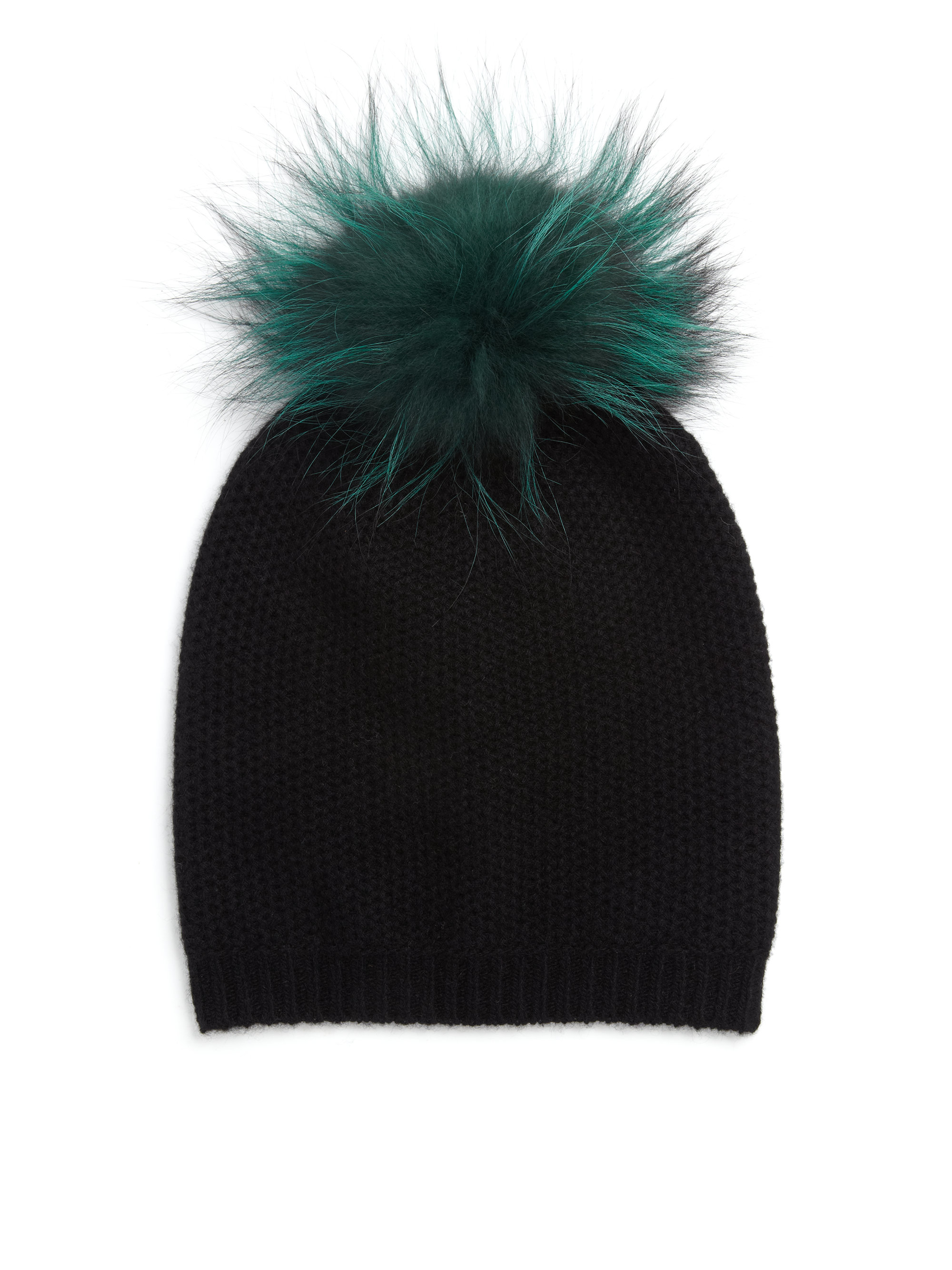 pom pom hat cashmere in Portolano  Fur Stitched  Honeycomb Cashmere Black Pom Lyst Hat pom