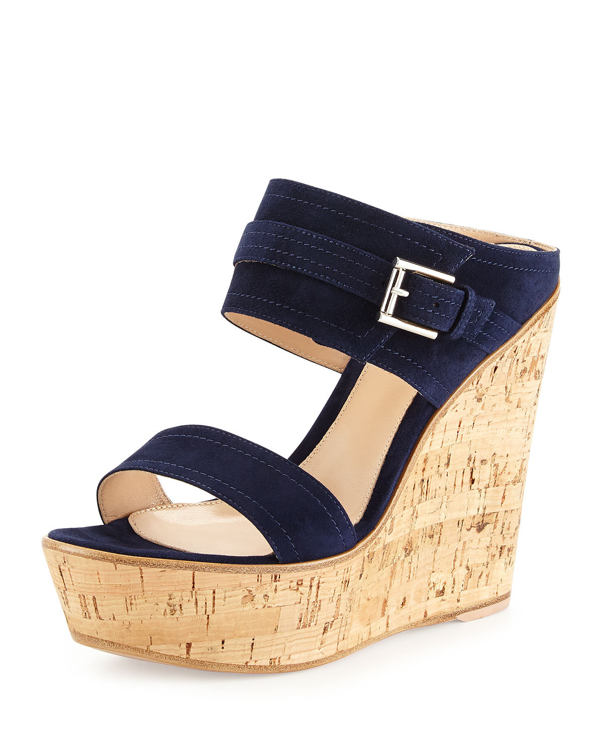 Lyst - Gianvito Rossi Suede Double-Band Wedge Sandals in Blue