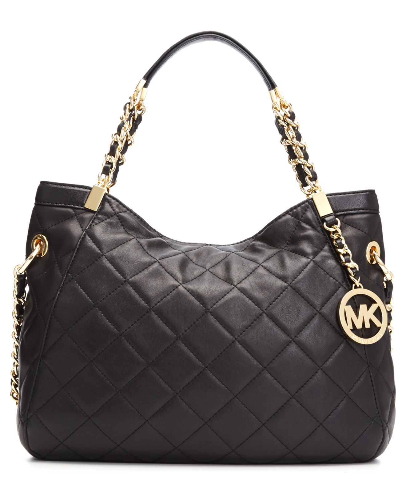 Michael Kors Leather Michael Susannah Medium Quilted Shoulder Tote in Black/Gold (Black) - Lyst