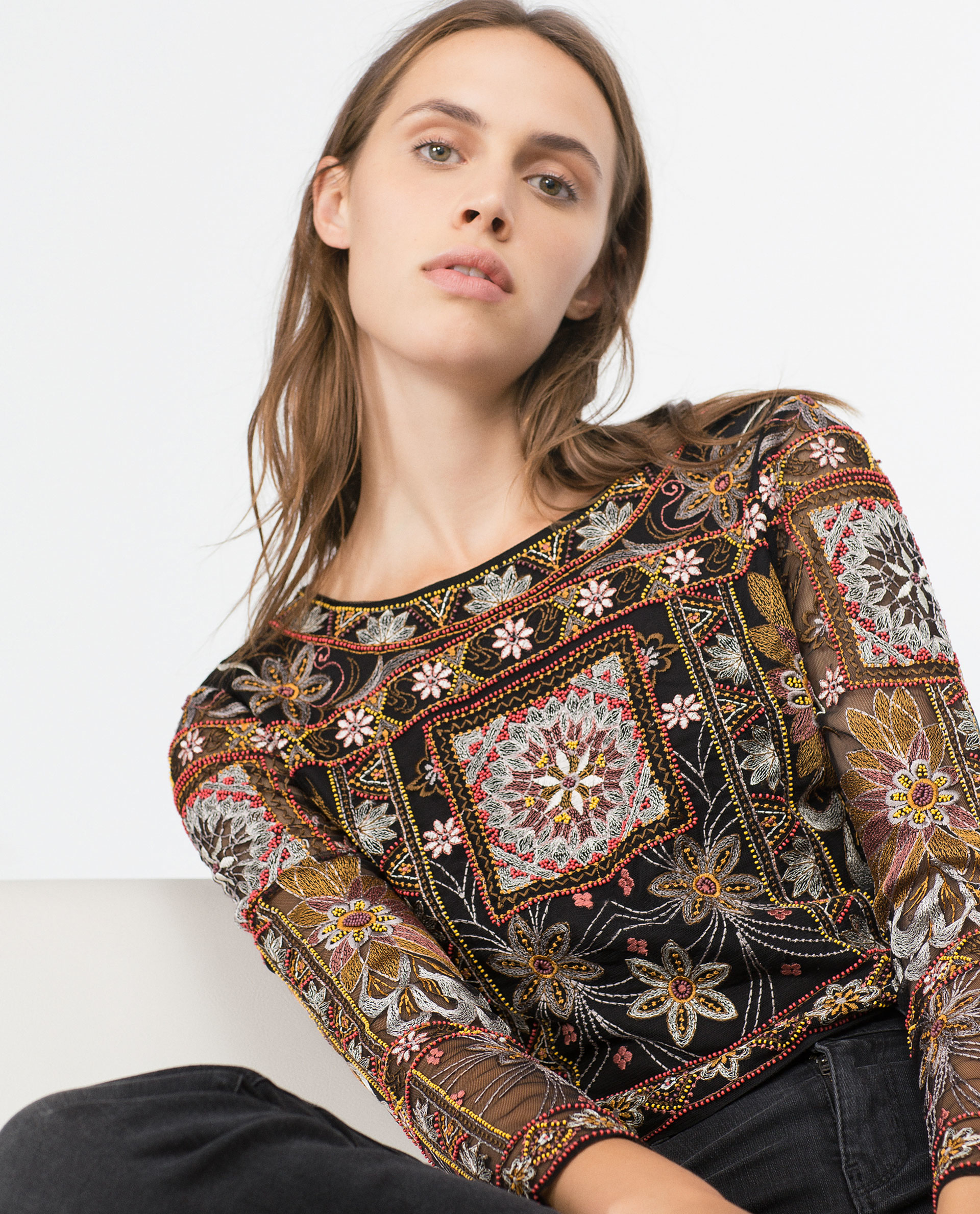 Zara Embroidered Top in Black | Lyst