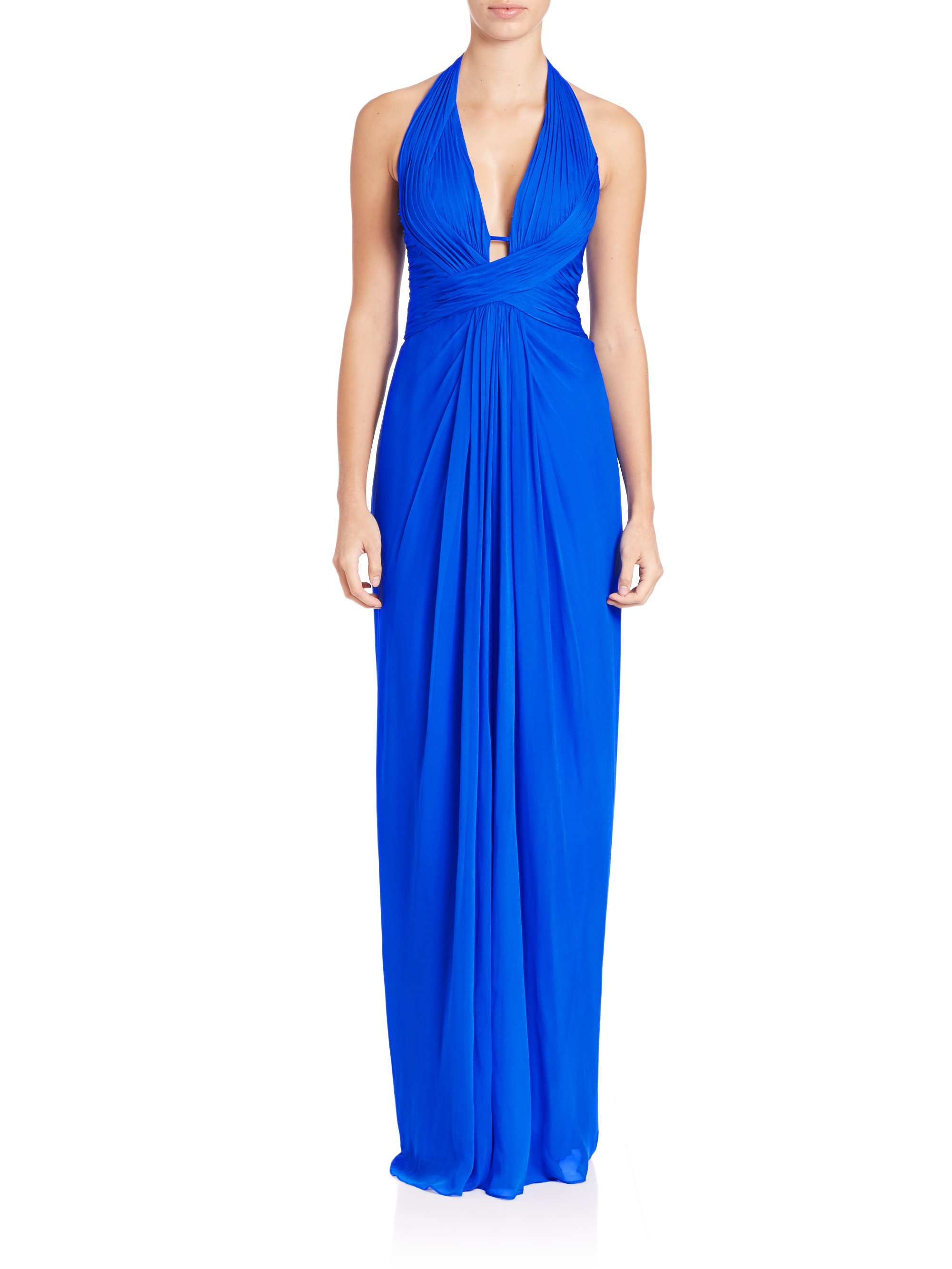 Lyst Aidan Mattox Draped Halter Silk Chiffon Gown in Blue