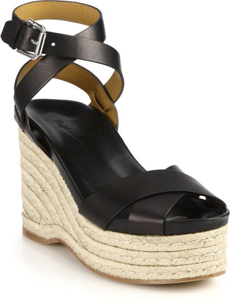 Ralph Lauren Collection Lois Espadrille-Wedge Leather Sandals in Black