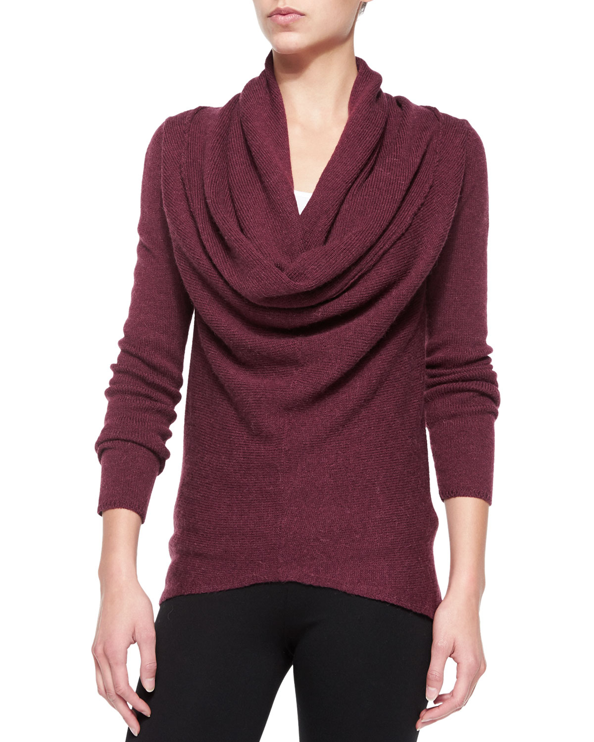 Vince Waffle-Knit Sweater With Draped Front in Purple (MAROON) | Lyst