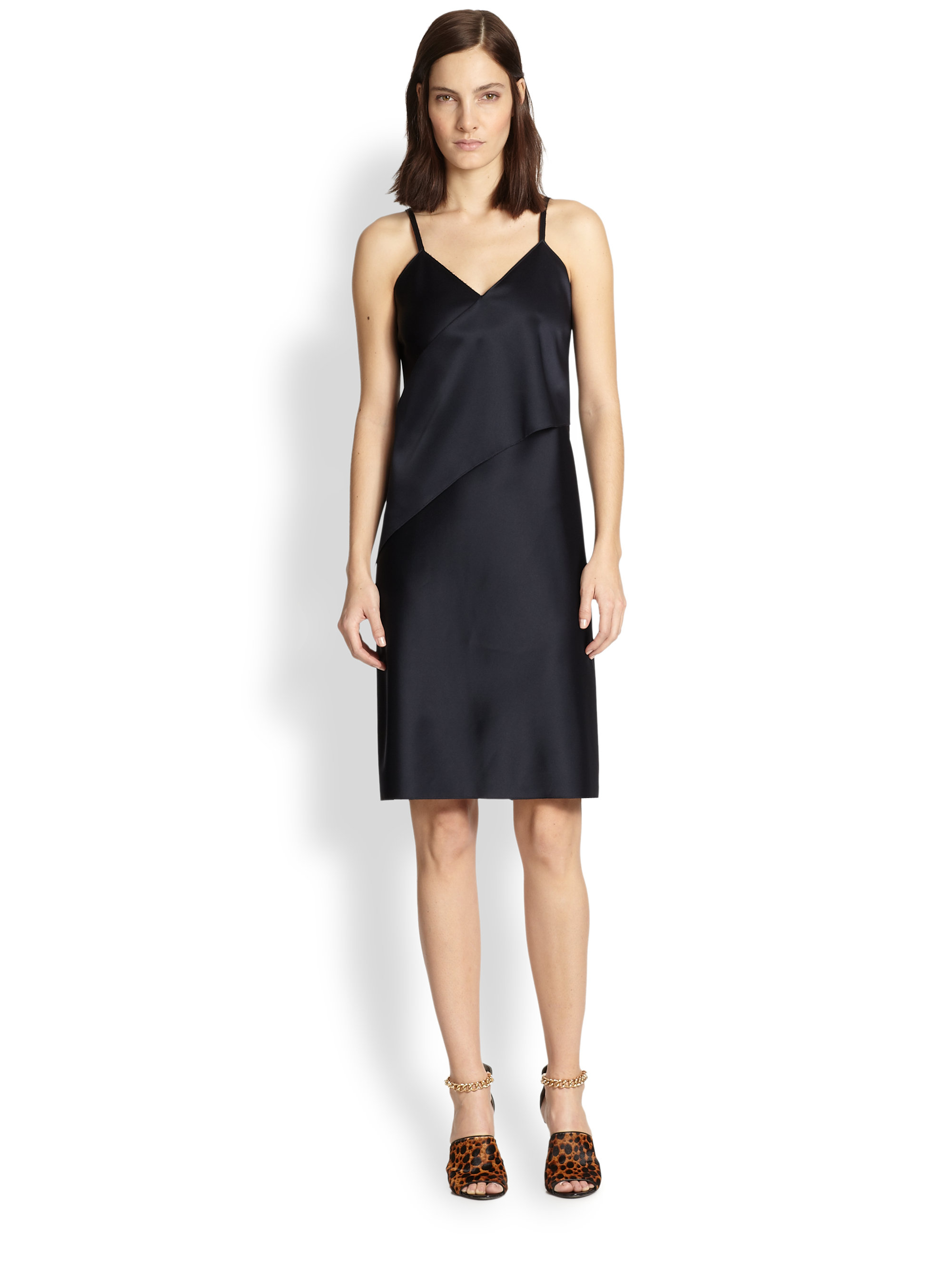 blue satin slip dress
