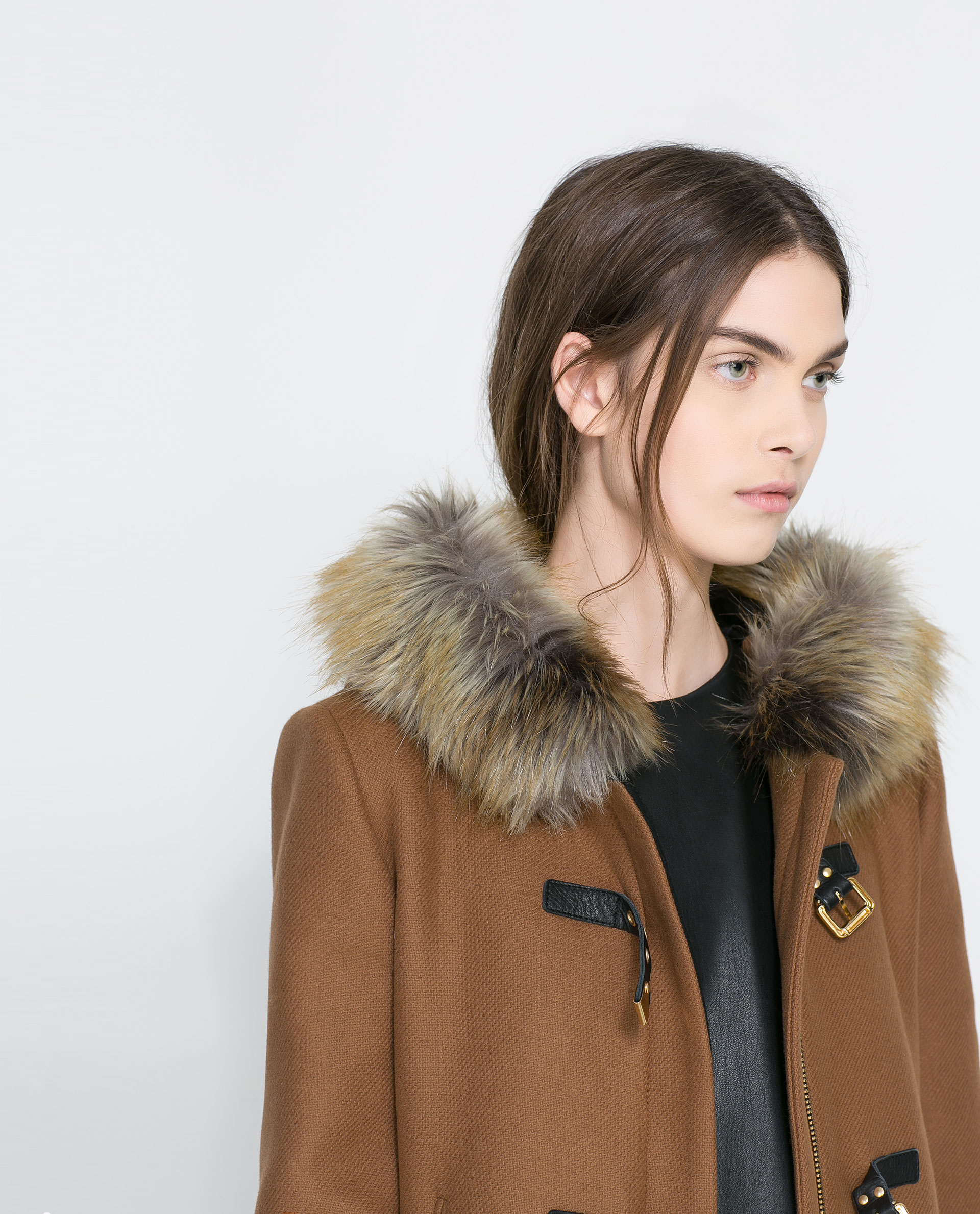 zara duffle coat with fur hood