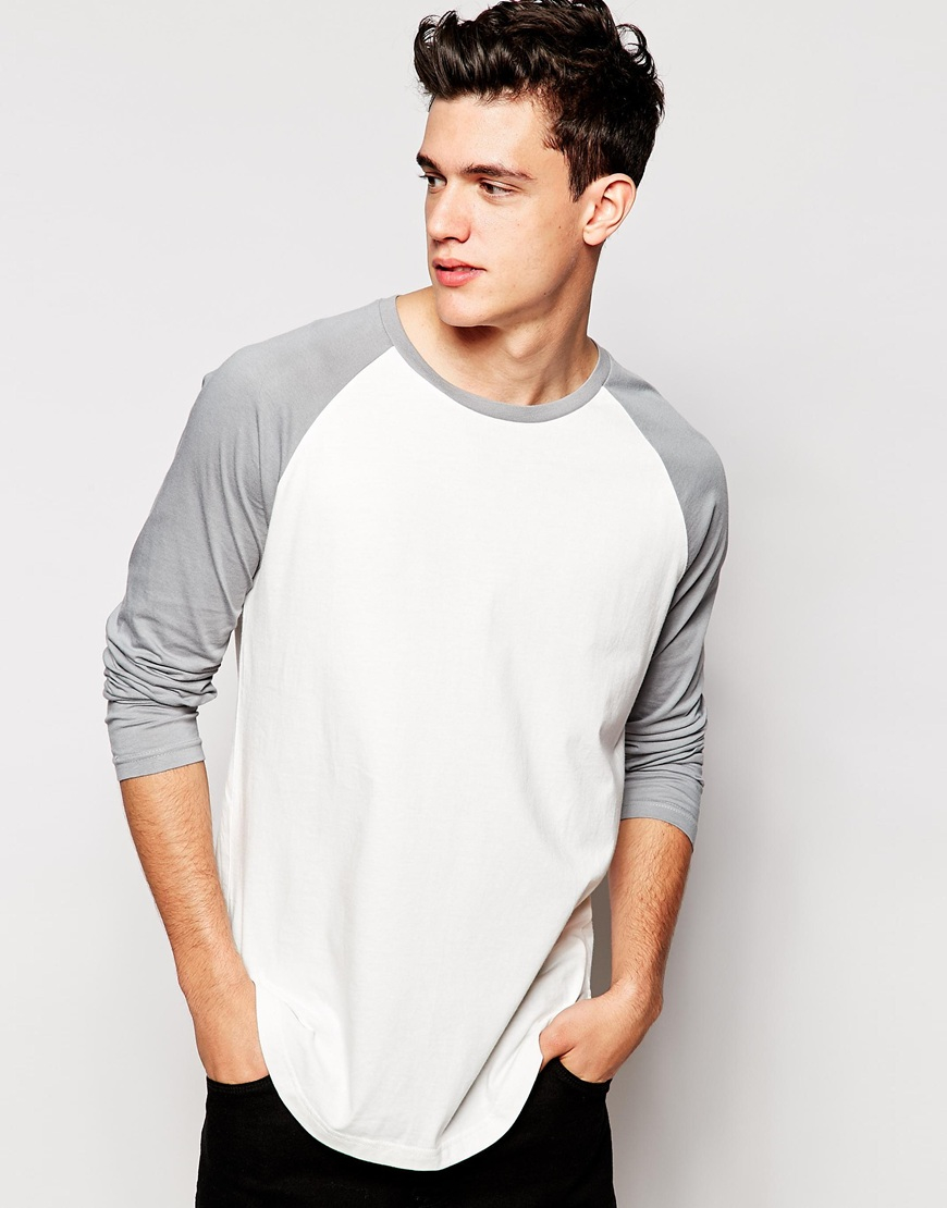 Lyst - Asos Longline Skater Long Sleeve T-shirt With Contrast Sleeves ...