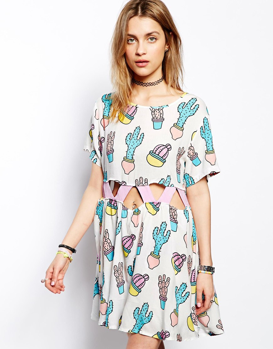 Lyst Lazy Oaf You Pick Cactus Gap Dress Gallery