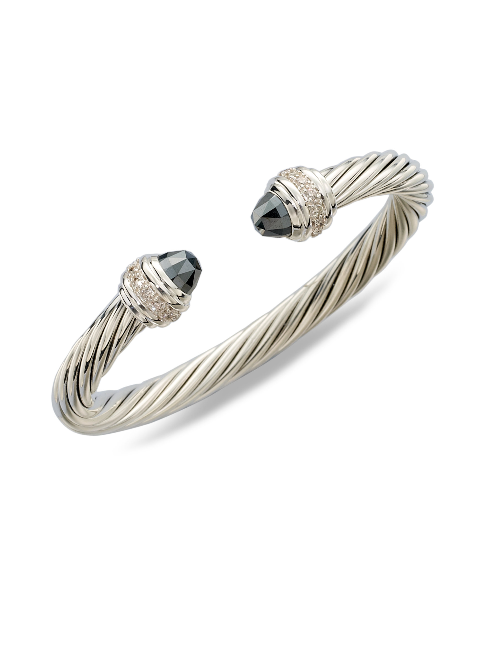 David Yurman Diamond Hematite Cable Cuff Bracelet in Silver | Lyst