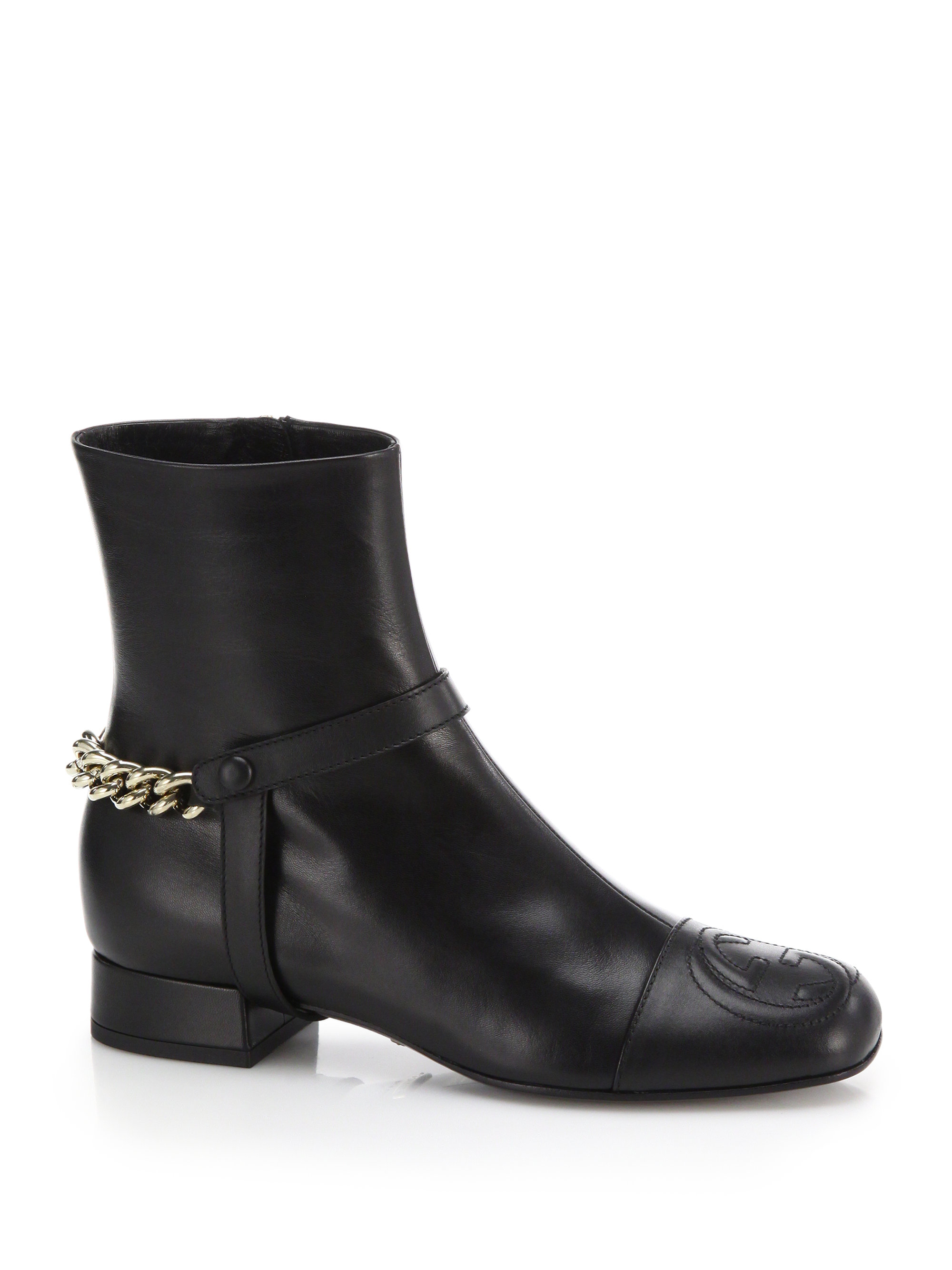 Gucci Soho Leather Chain-detail Ankle Boots in Black - Lyst