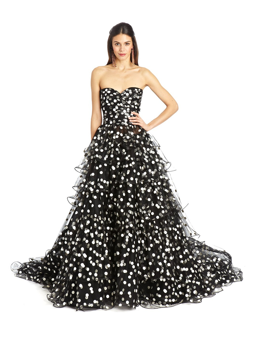 Oscar De La A Polka Dot Tulle Tiered Ruffle Gown Lyst Gallery Women S Polka Dot Dresses