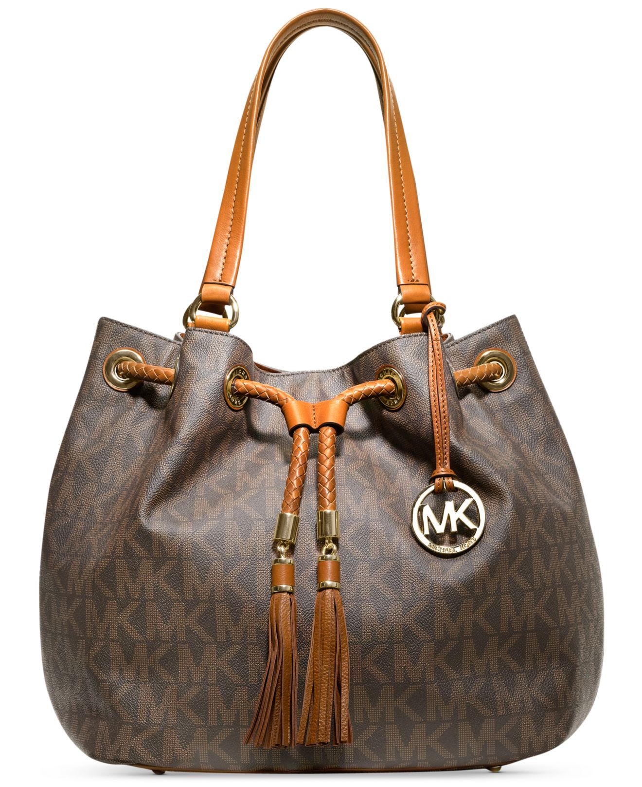 michael kors michael jet set item large signature tote in brown lyst michael kors michael jet set item large signature tote in brown lyst