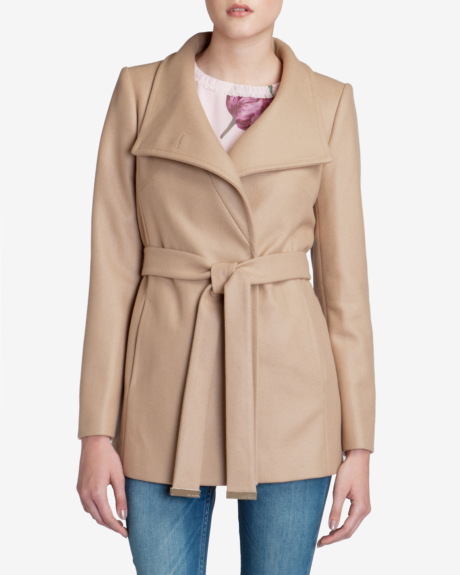 Ted Baker Short Wrap Coat in Natural - Lyst