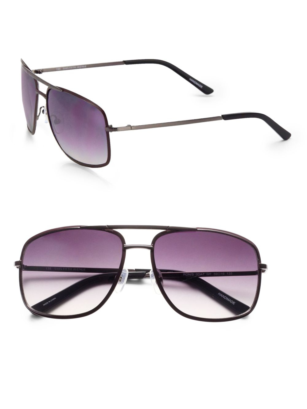 Saks fifth avenue black label Ron Metal Modified Aviator Sunglasses in Gray for Men Lyst