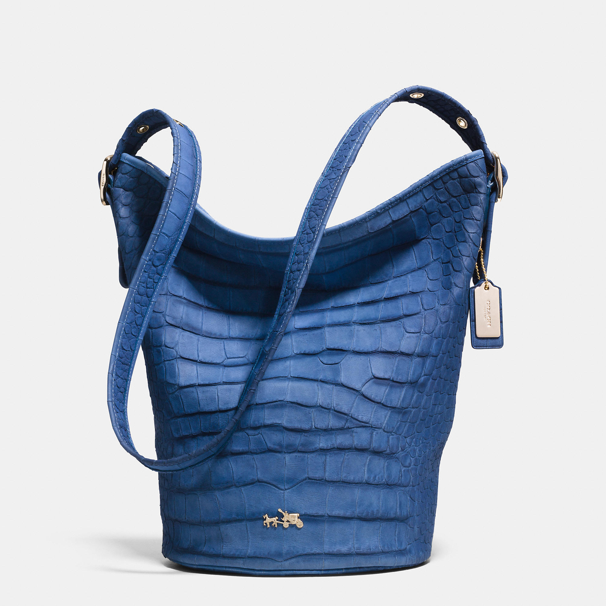 Lyst - Coach Duffle Shoulder Bag In Croc Embossed Denim Leather in Blue
