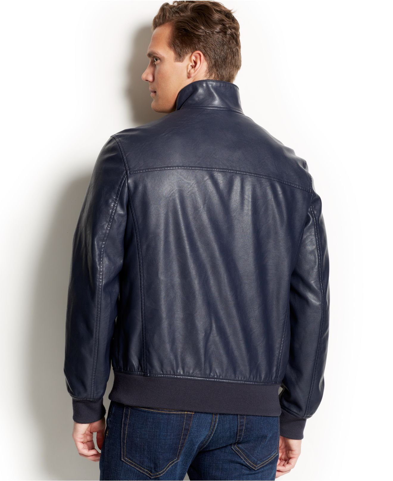 tommy hilfiger blue leather jacket