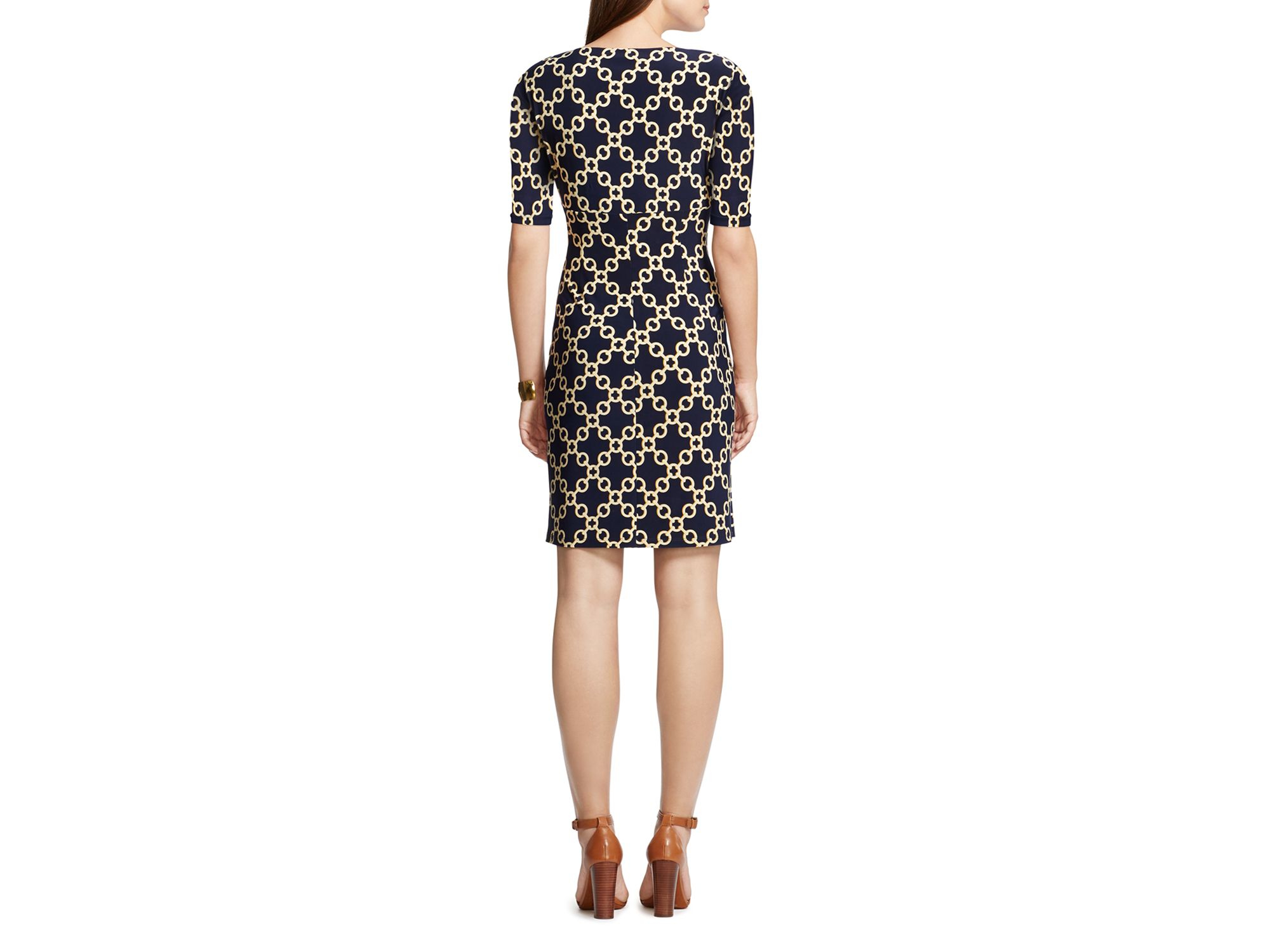 Lyst Ralph Lauren Lauren Chainlink Print Dress in Blue