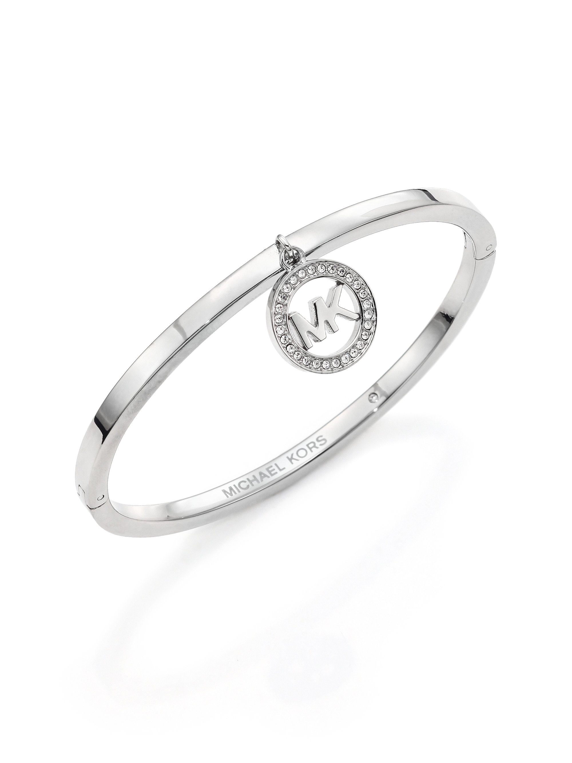 Michael kors Fulton Logo Charm Bangle Bracelet/silvertone in Metallic ...