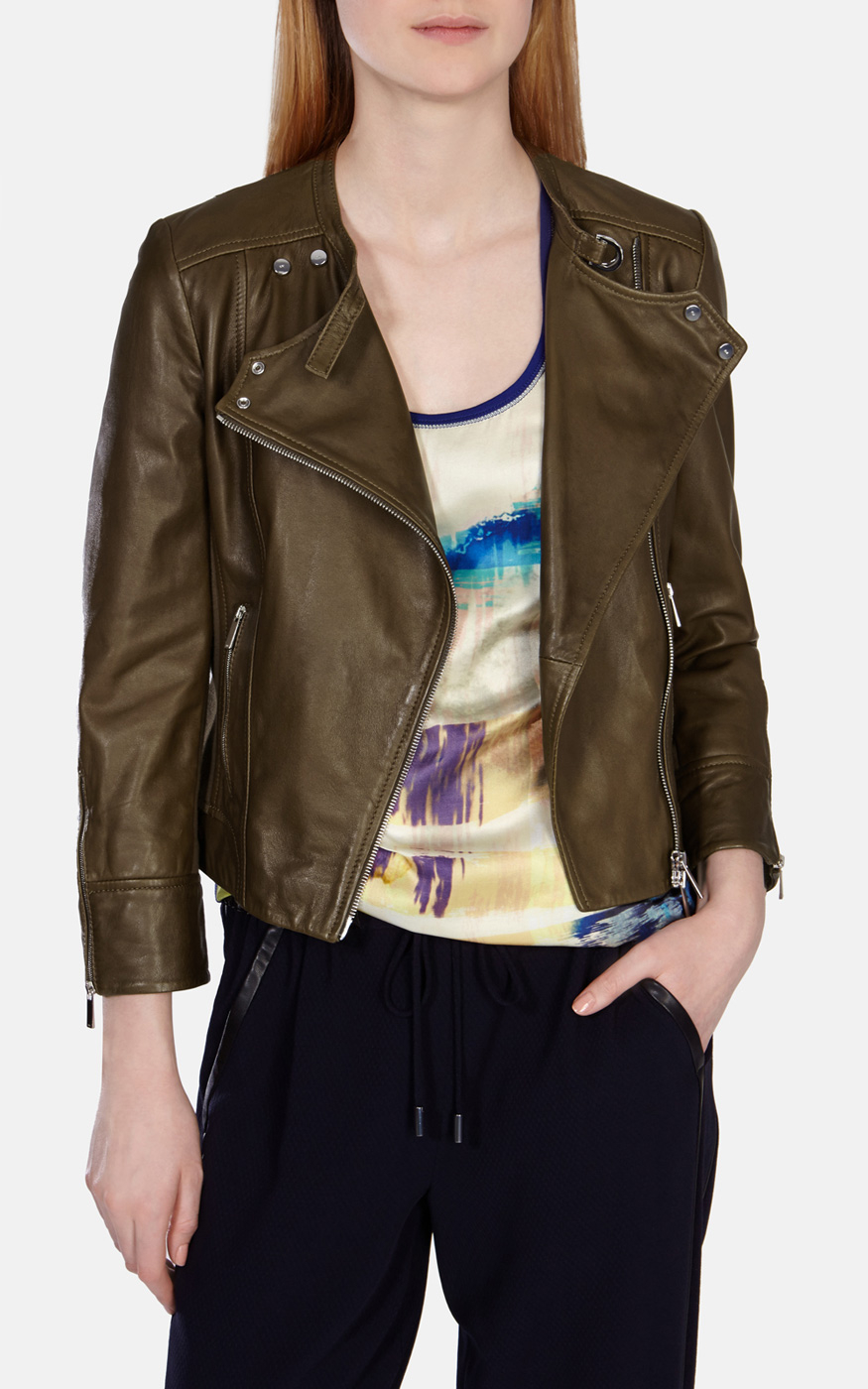 Karen Millen Italian Leather Biker Jacket In Green Lyst Gallery