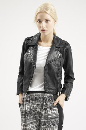 biker petite jacket leather topshop luxe lyst