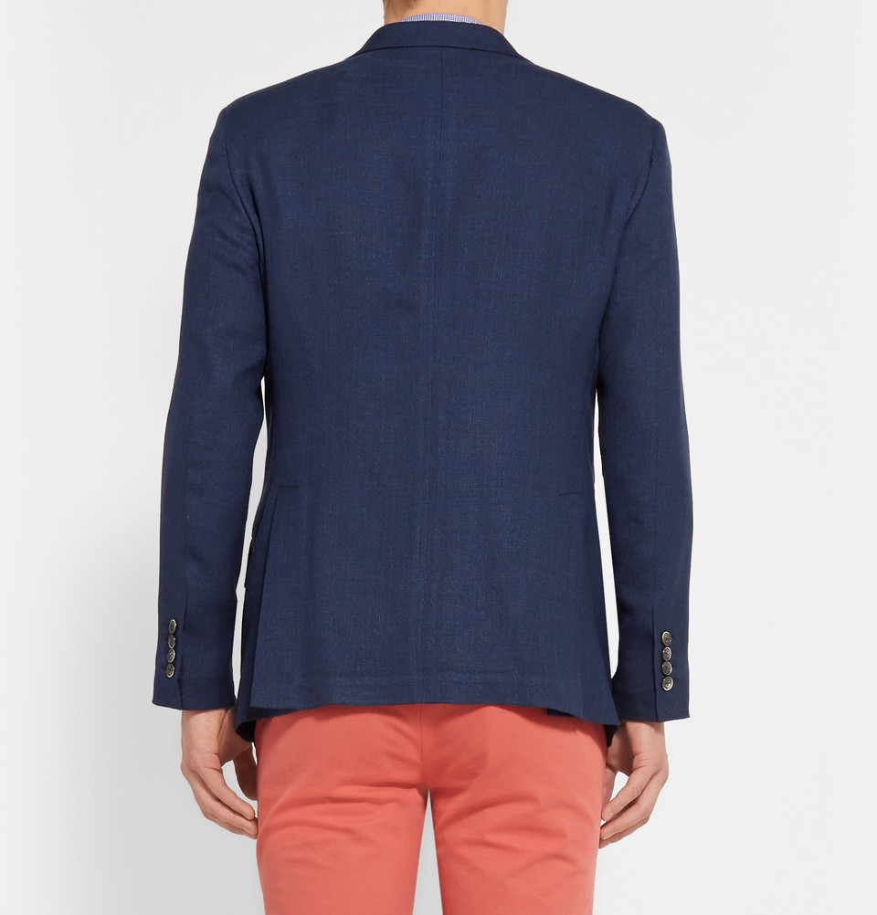 Lyst Hackett Navy Wool, Silk And LinenBlend Hopsack Blazer in Blue