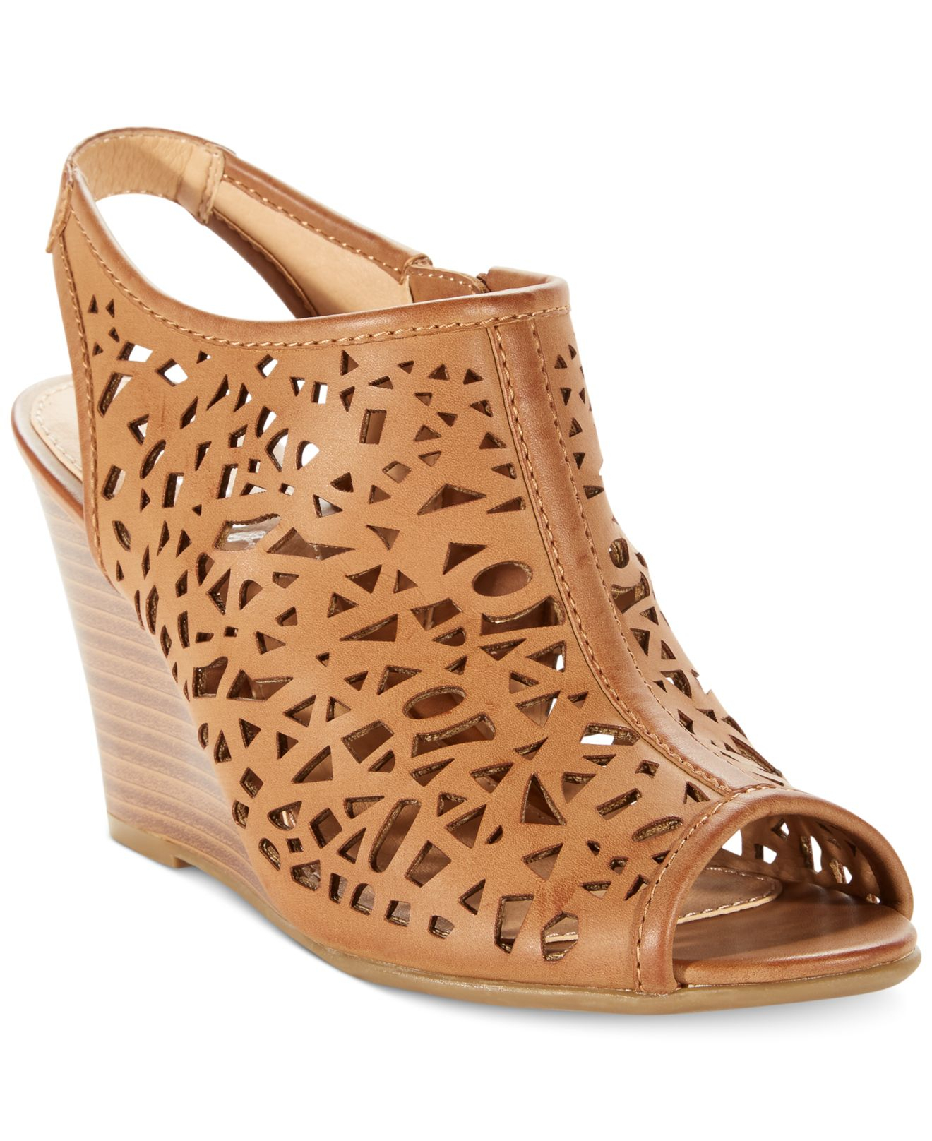 Lyst Report Stellar Laser Cut Wedge Sandals in Brown