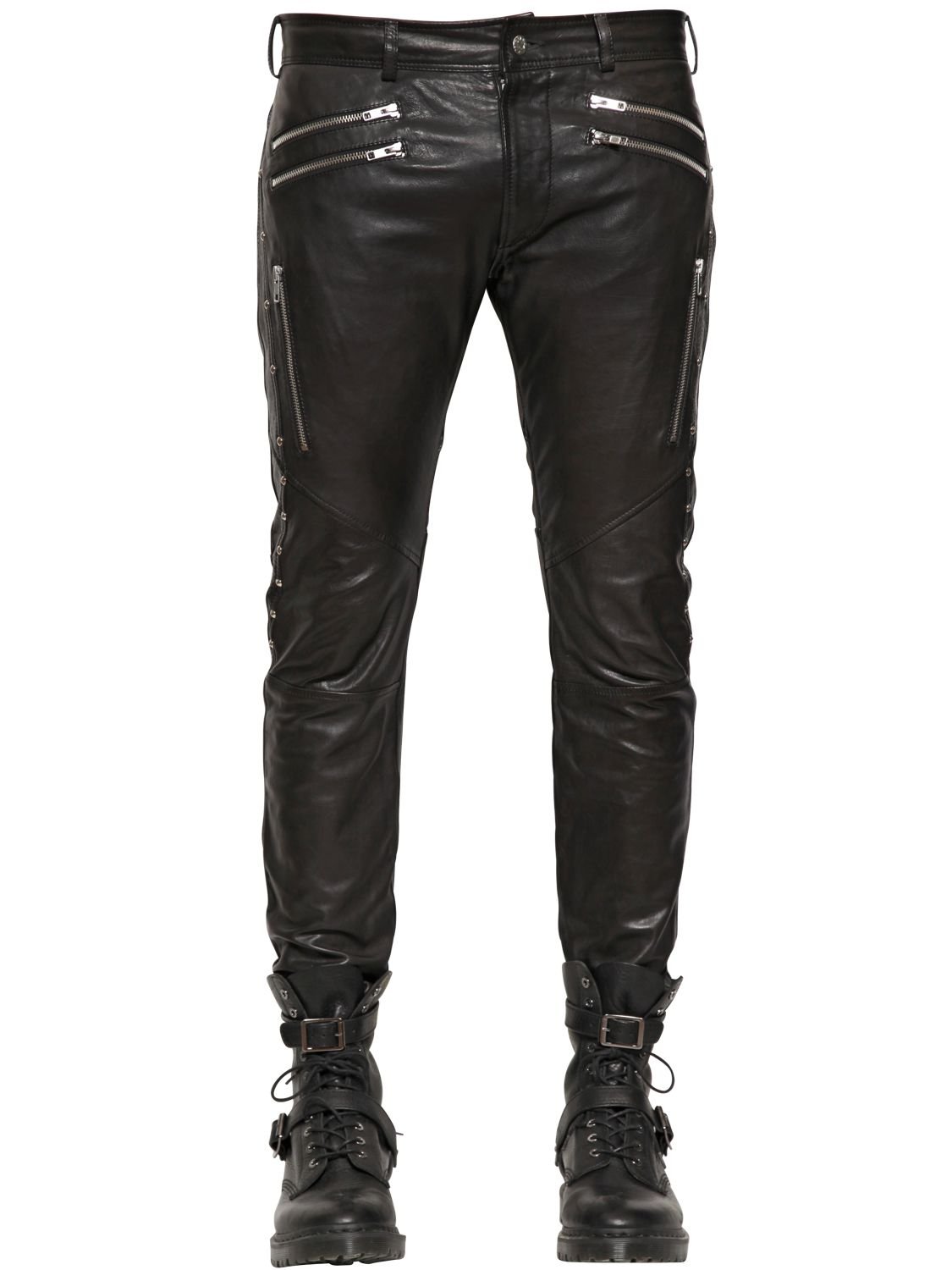 Diesel 17.5Cm Multi Zip Leather Pants in Black for Men | Lyst