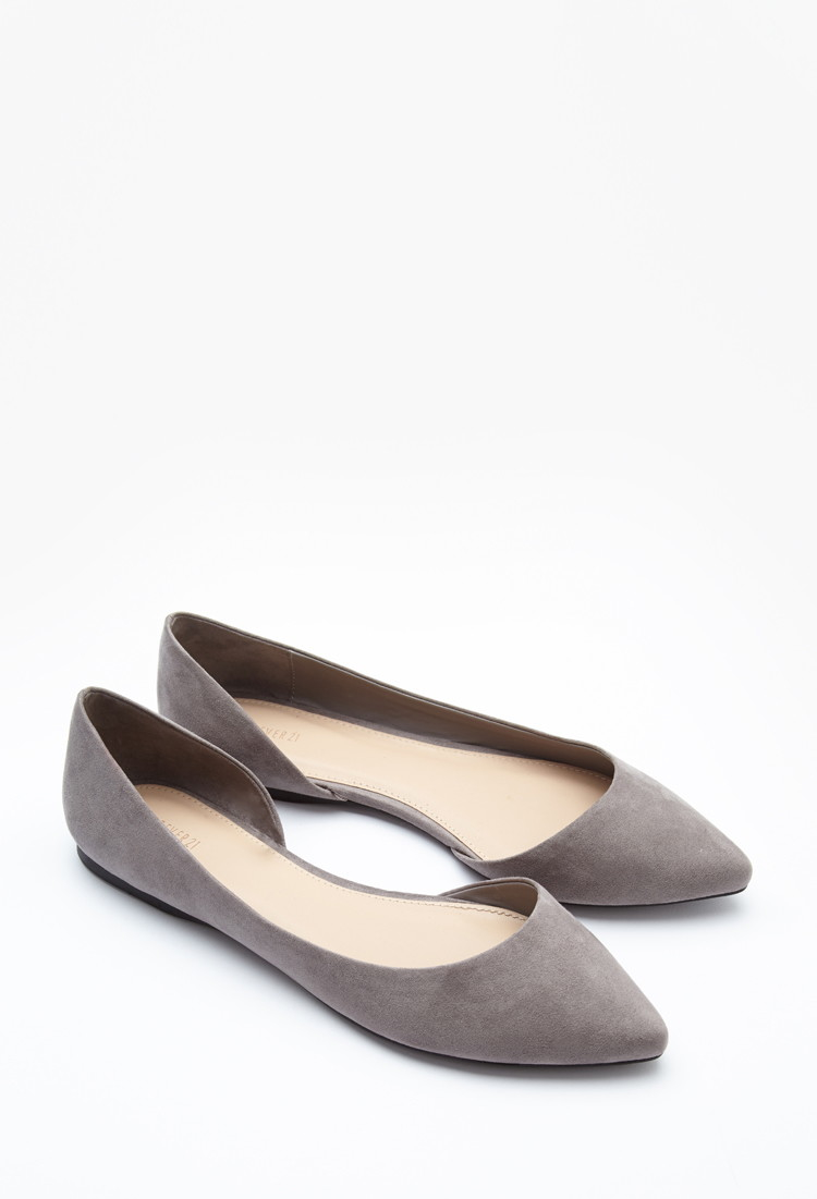 Lyst Forever 21 Pointed Faux Suede Flats In Gray 