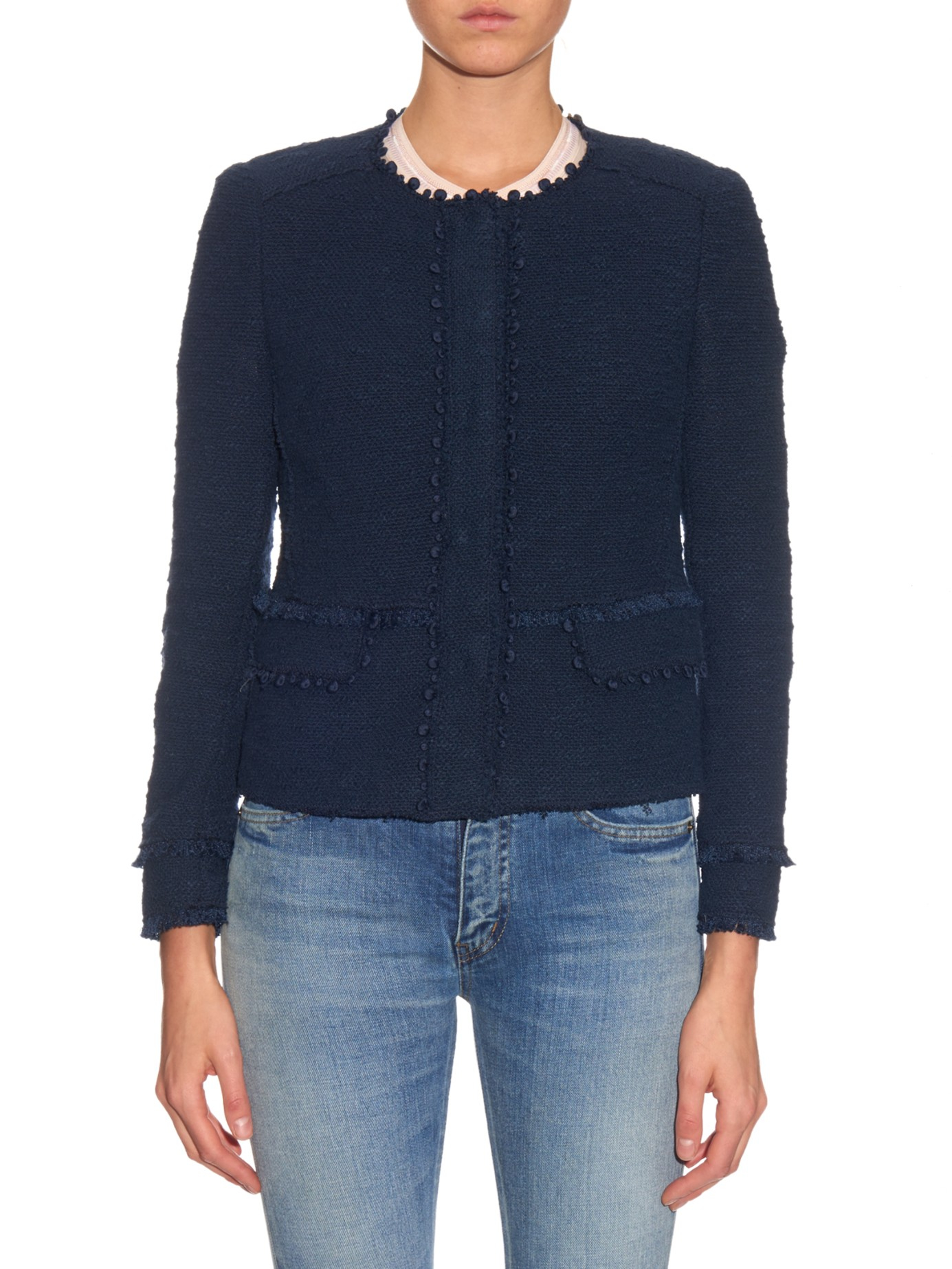 Lyst - Rebecca Taylor Collarless Stretch-bouclé Jacket in Blue