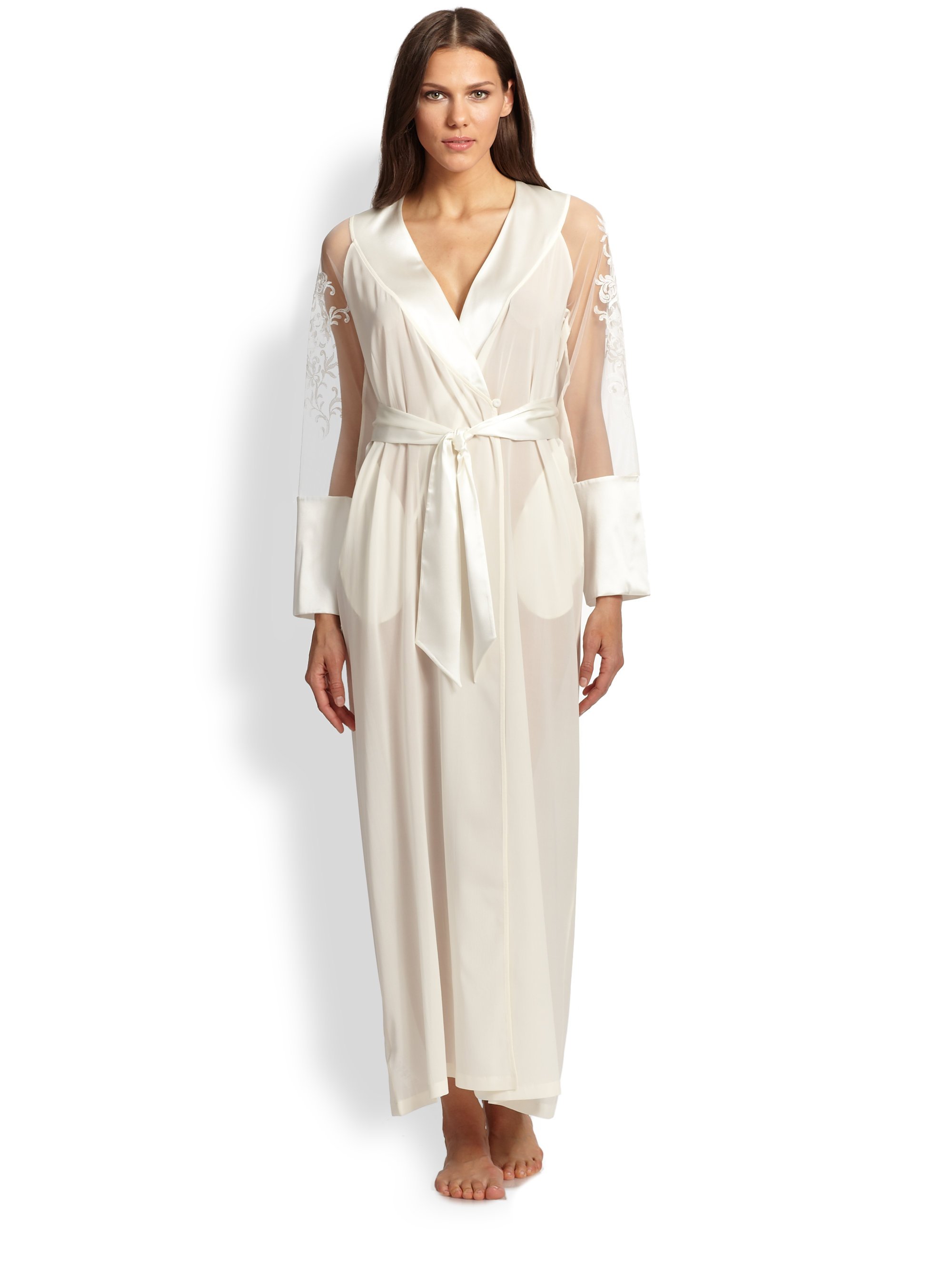 Lyst - La Perla Embroidered Silk Georgette Robe in White