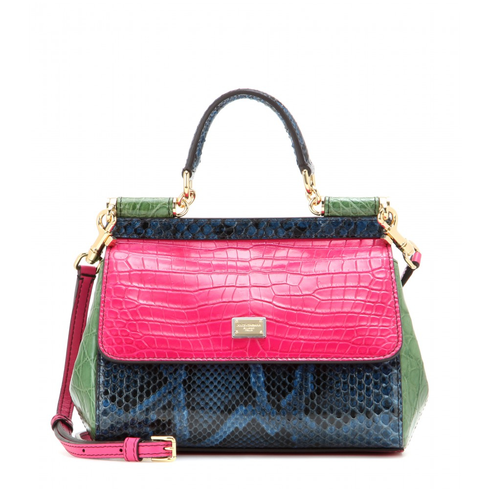 Dolce Gabbana Miss Sicily Mini Python Caiman And Crocodile Dolce Gabbana Miss Sicily Mini Python Caiman And Crocodile Leather Shoulder Bag In Pink Lyst