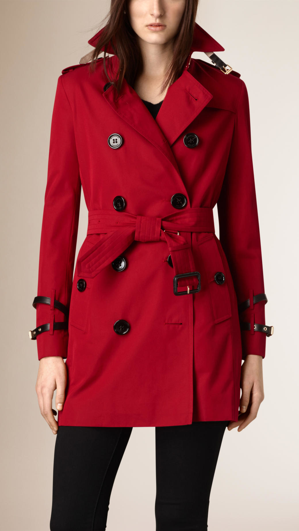 Lyst - Burberry Leather Trim Cotton Gabardine Trench Coat in Red