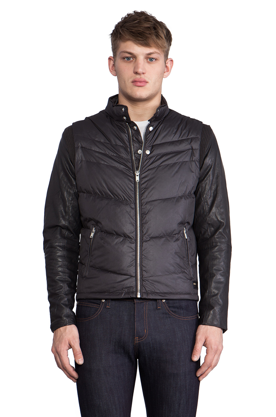 Lyst - Diesel Ken Leather Puffer Jacket in Charcoal in Gray for Men