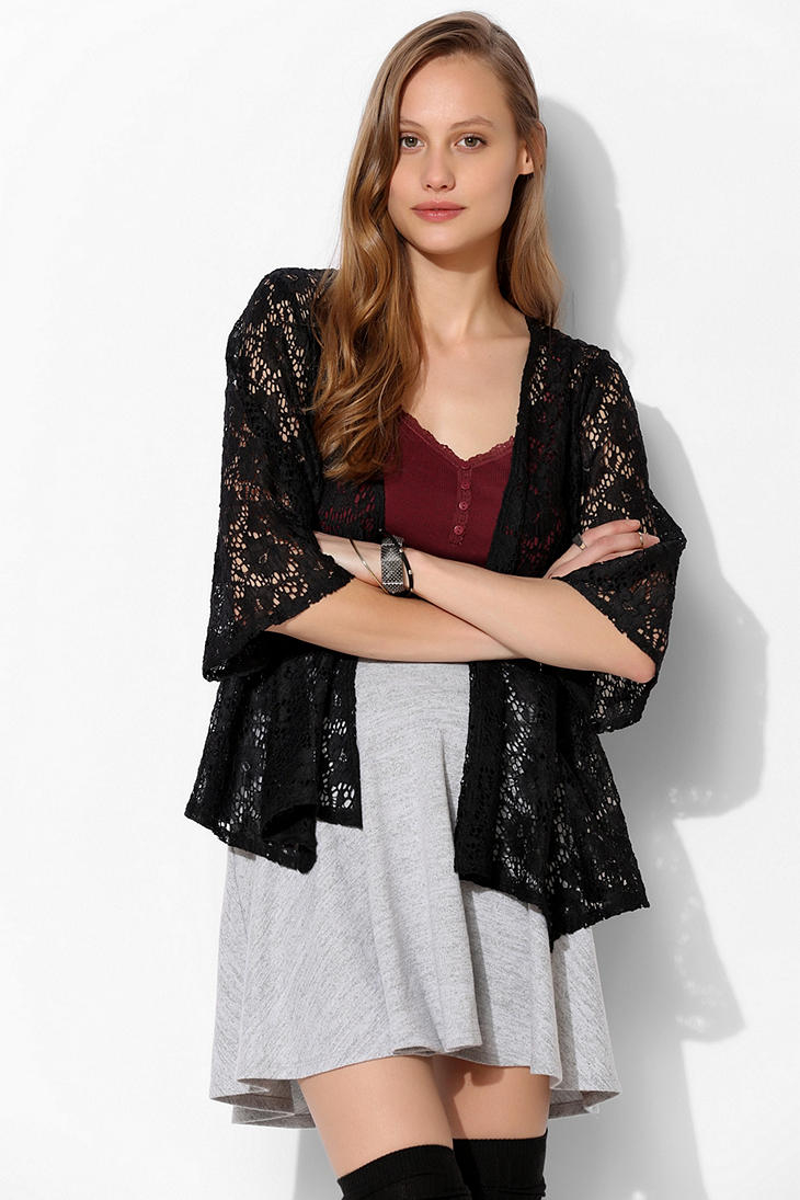 Urban outfitters Lace Open-Front Cardigan in Black | Lyst