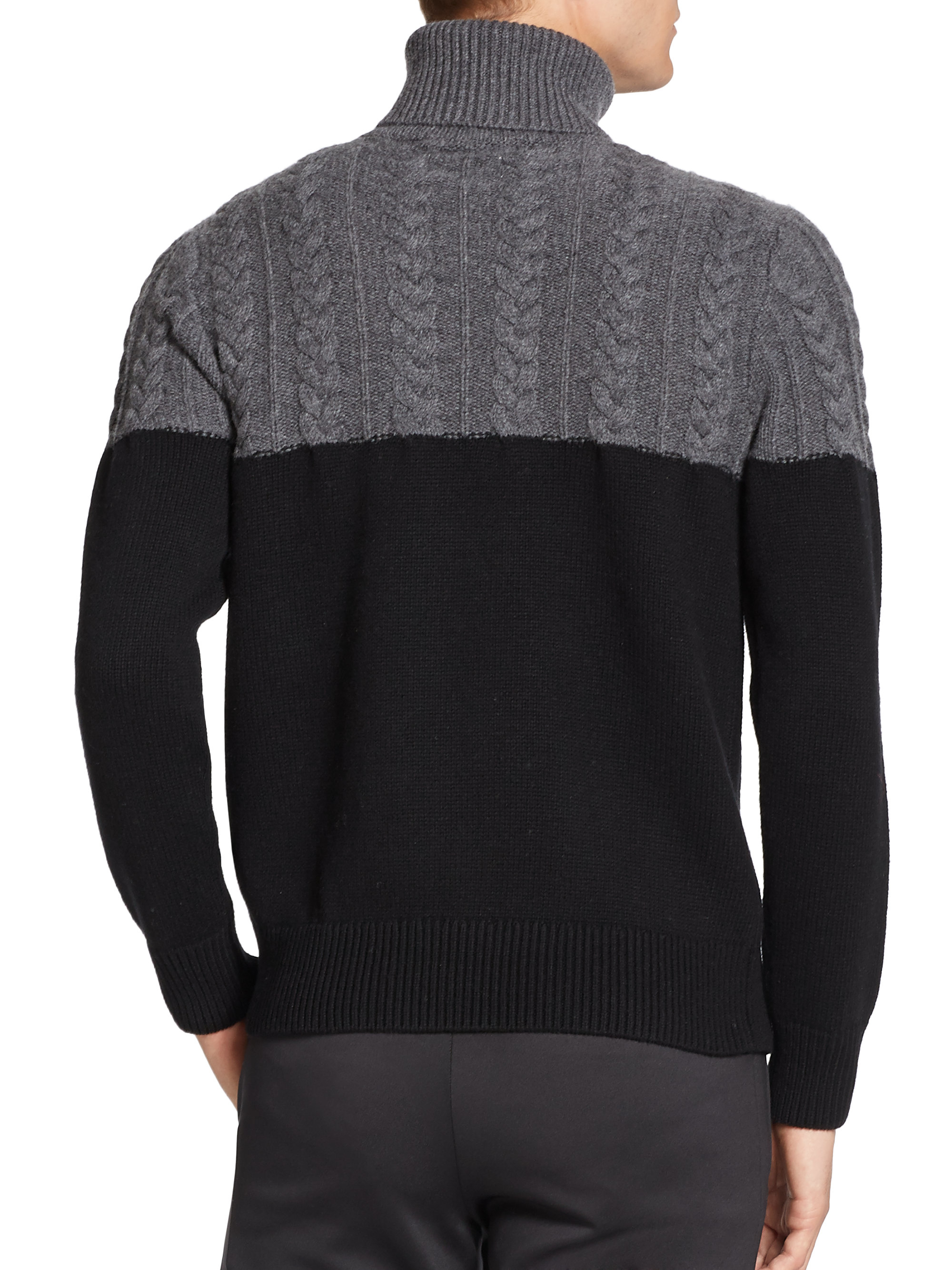 Ovadia and sons Half Cable Knit Turtleneck Sweater in Black for Men | Lyst