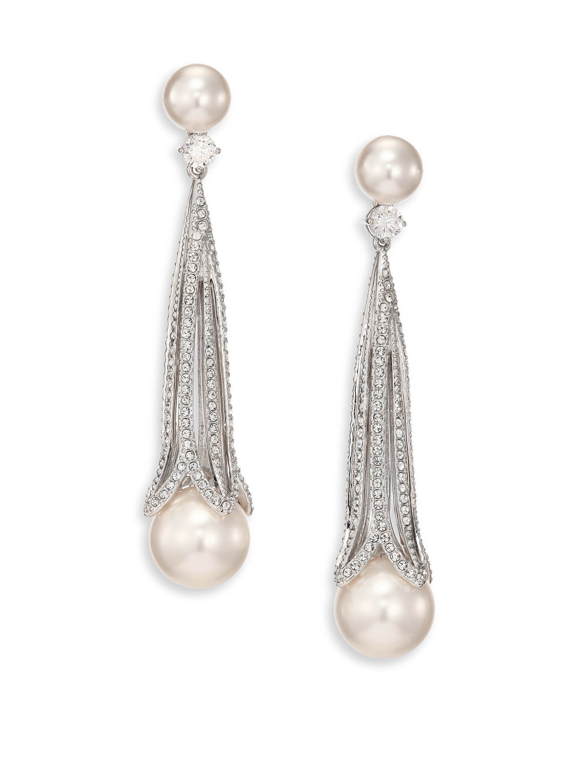 Lyst Adriana Orsini Decadence Faux Pearl Pavé Crystal Long Drop Gallery