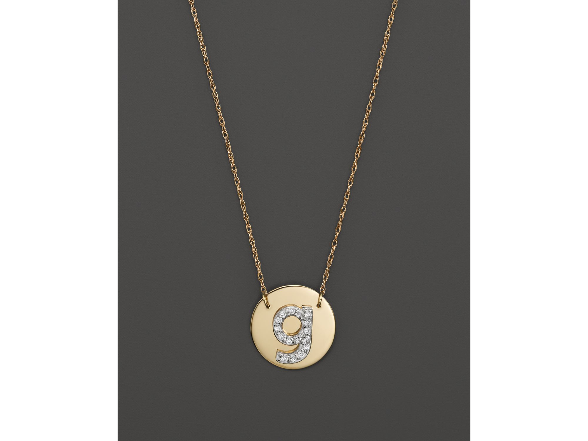 Jane basch 14k Yellow Gold Circle Disc Pendant Necklace With Diamond Initial, 16&quot; in Gold (G) | Lyst